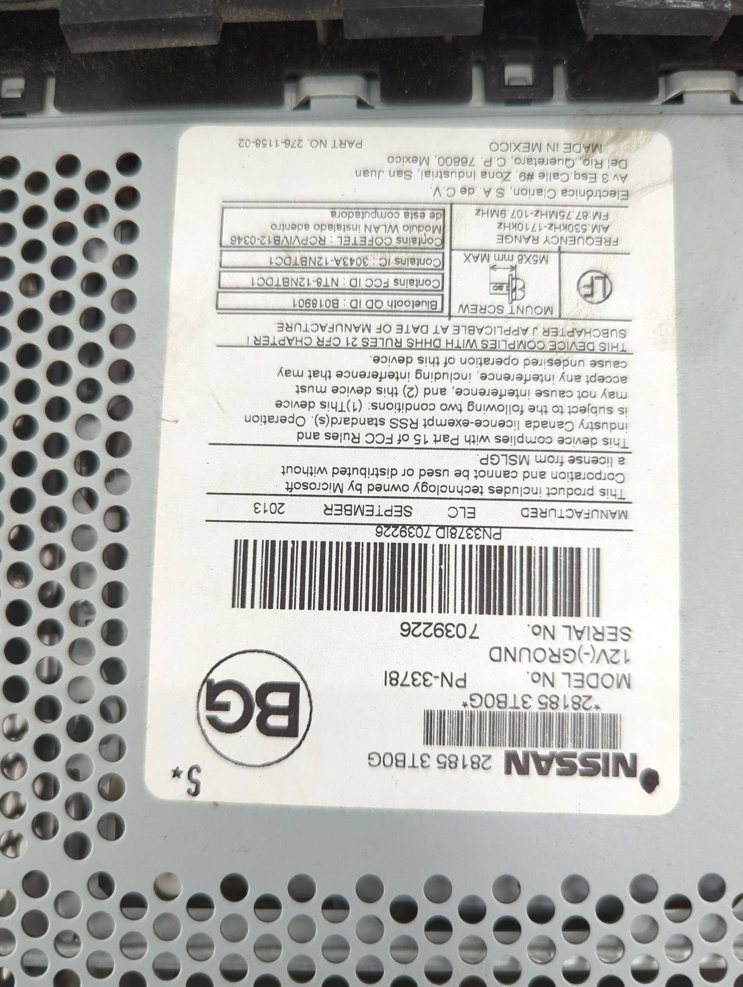 2013-2015 Nissan Altima Radio AM FM Cd Player Receiver Replacement P/N:28185 3TB0G PN-3378I, 276-1158-02 Fits Fits 2013 2014