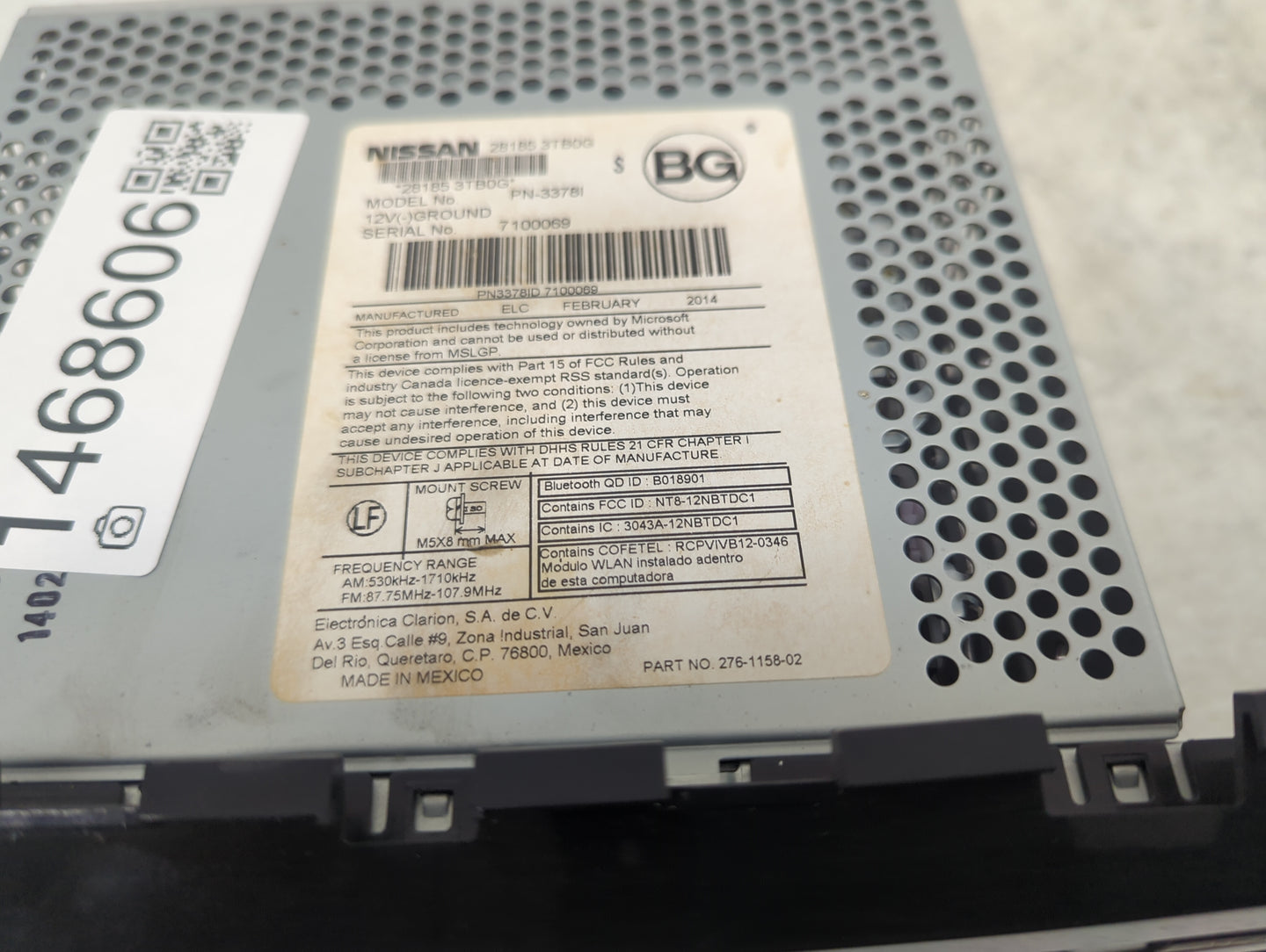 2013-2015 Nissan Altima Radio AM FM Cd Player Receiver Replacement P/N:28185 3TB0G PN-3378I, 276-1158-02 Fits Fits 2013 2014