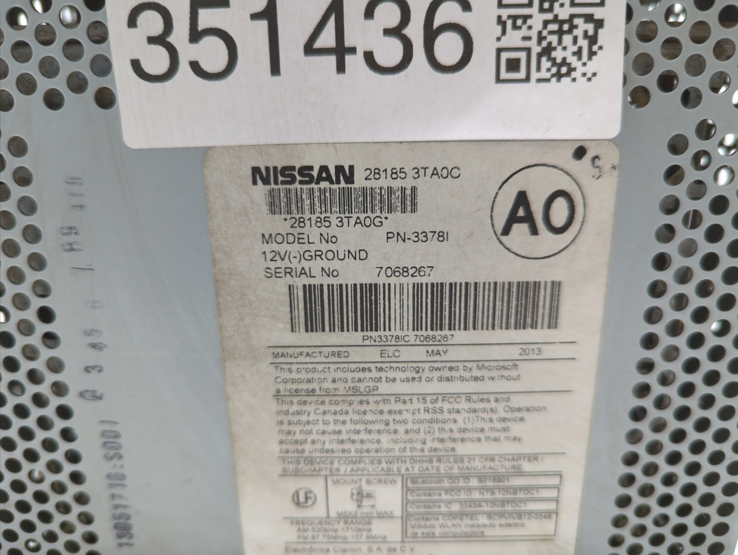 2013-2015 Nissan Altima Radio AM FM Cd Player Receiver Replacement P/N:28185 3TA0G 28185 3TB0G Fits Fits 2013 2014 2015 OEM 