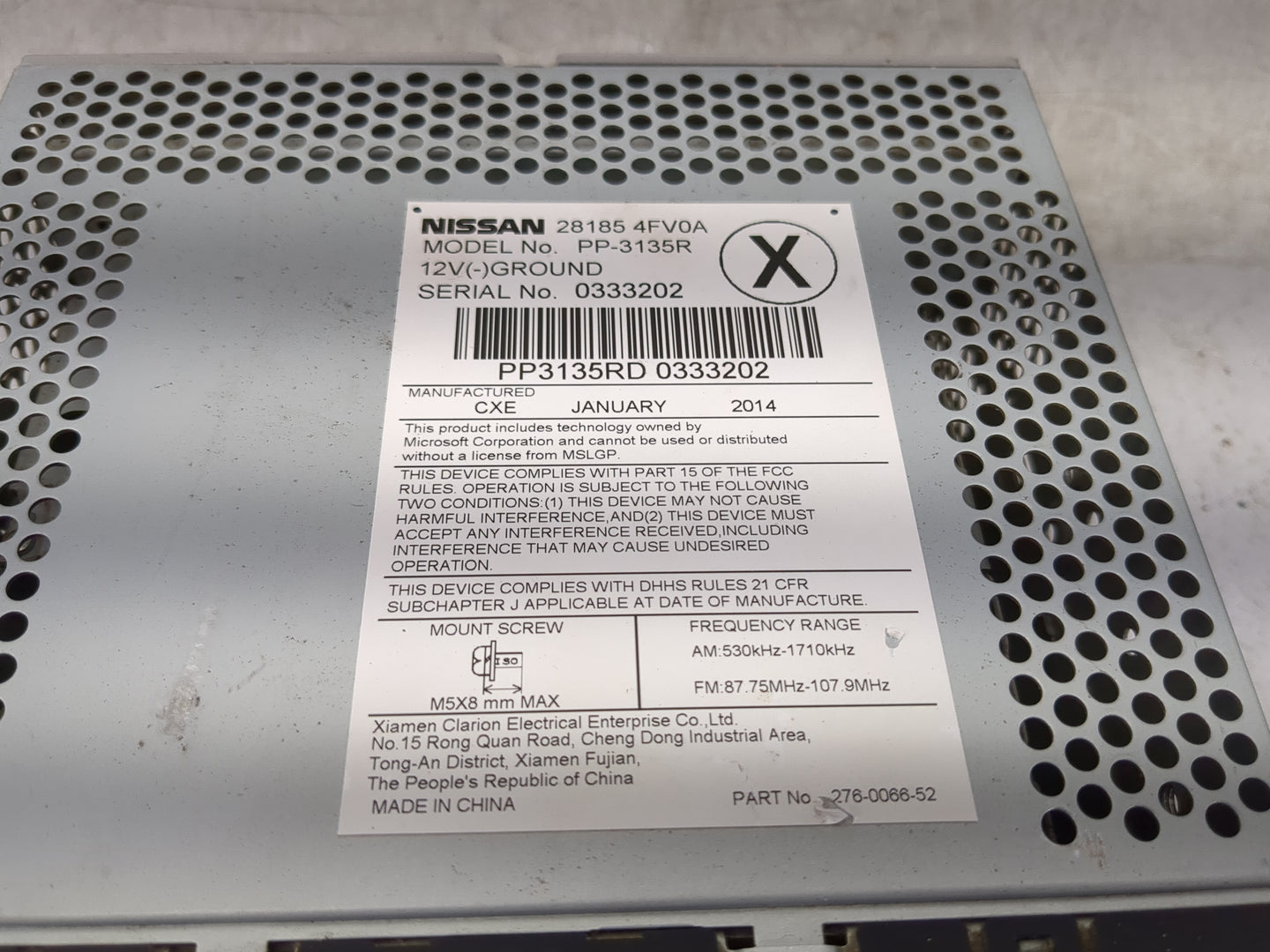 2014 Nissan Juke Radio AM FM Cd Player Receiver Replacement P/N:28185 4FV0A PP-3135R, 276-0066-52 Fits OEM Used Auto Parts -