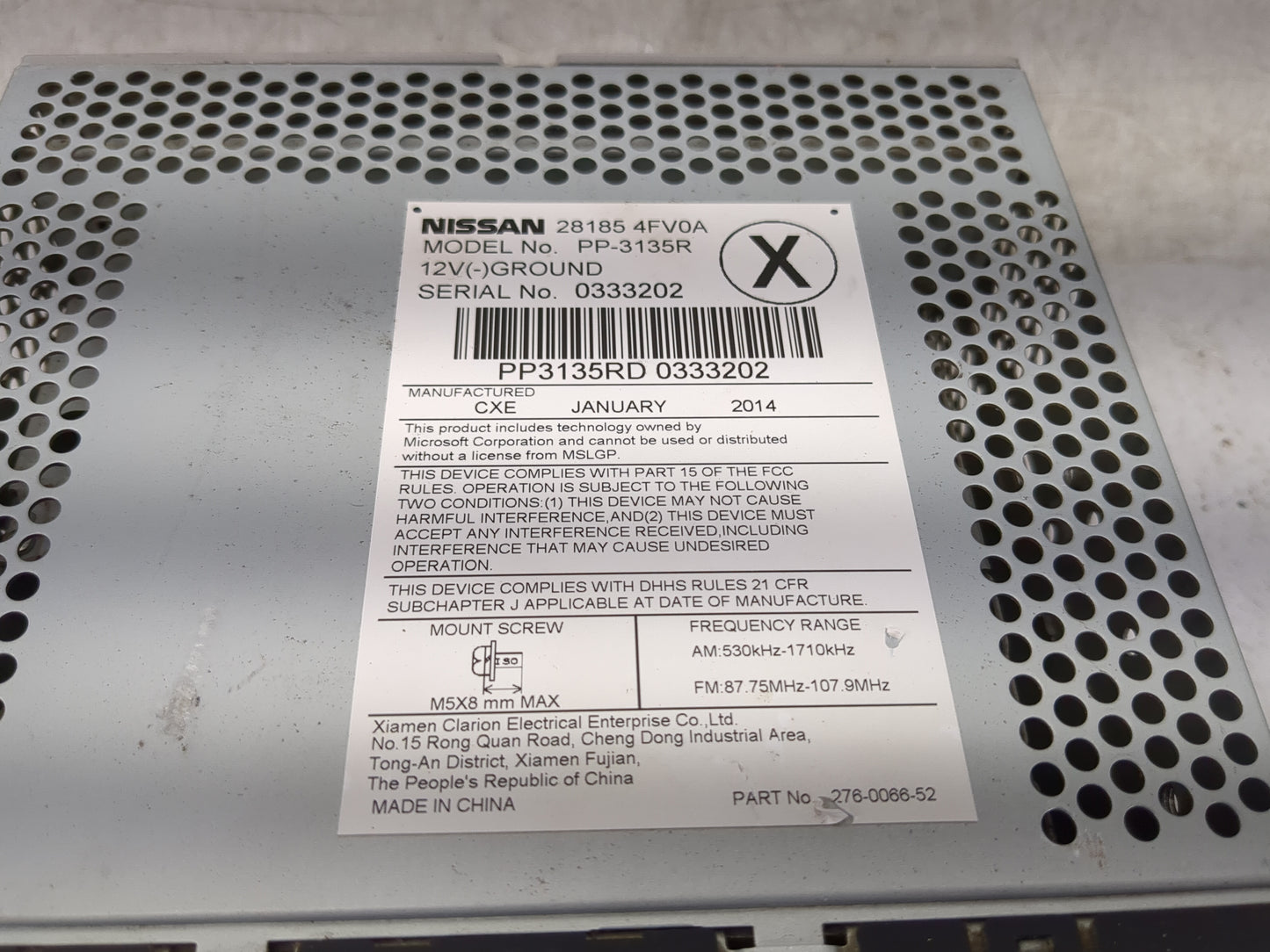 2014 Nissan Juke Radio AM FM Cd Player Receiver Replacement P/N:28185 4FV0A PP-3135R, 276-0066-52 Fits OEM Used Auto Parts -