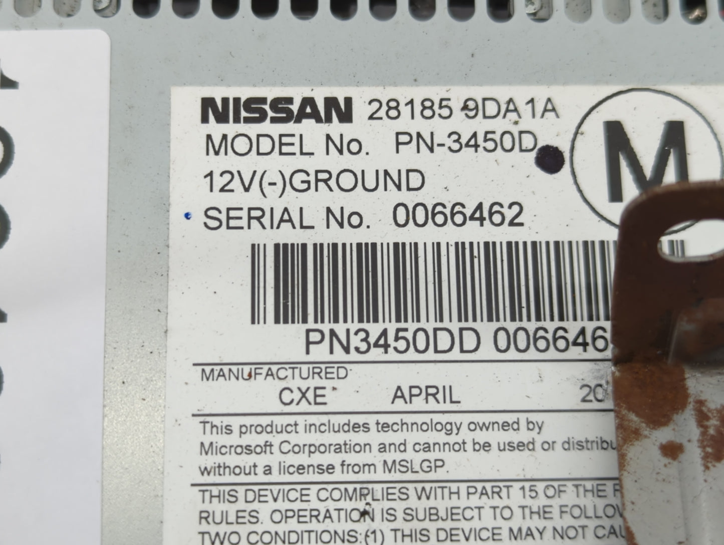 2012-2014 Nissan Maxima Radio AM FM Cd Player Receiver Replacement P/N:28185 9DA1A Fits Fits 2012 2013 2014 OEM Used Auto Pa