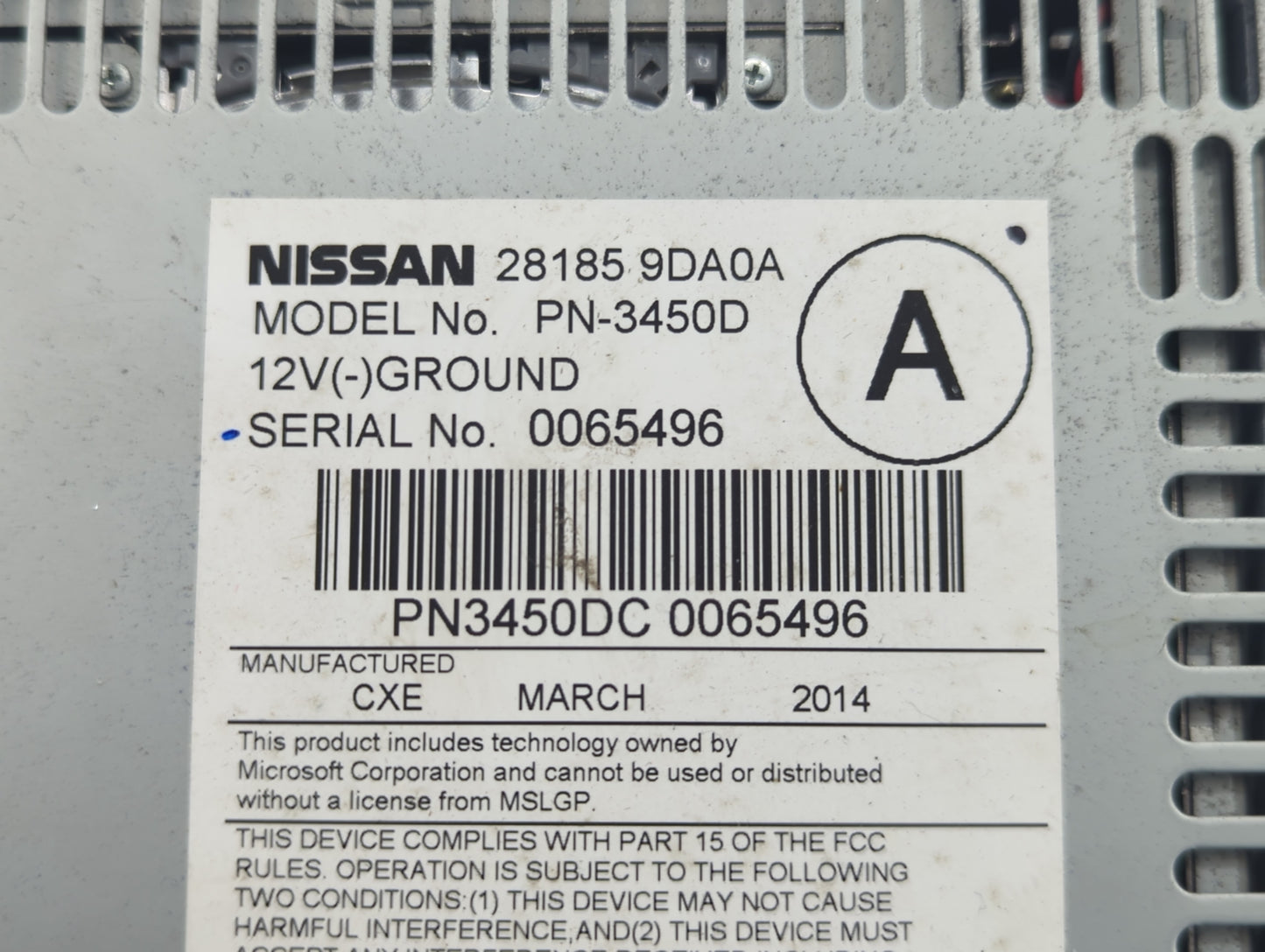 2012-2014 Nissan Maxima Radio AM FM Cd Player Receiver Replacement P/N:28185 9DA0A Fits Fits 2012 2013 2014 OEM Used Auto Pa