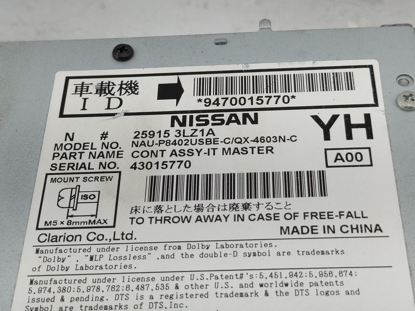 2013-2014 Nissan Maxima Radio AM FM Cd Player Receiver Replacement P/N:25915 3LZ1A Fits Fits 2013 2014 2015 OEM Used Auto Pa