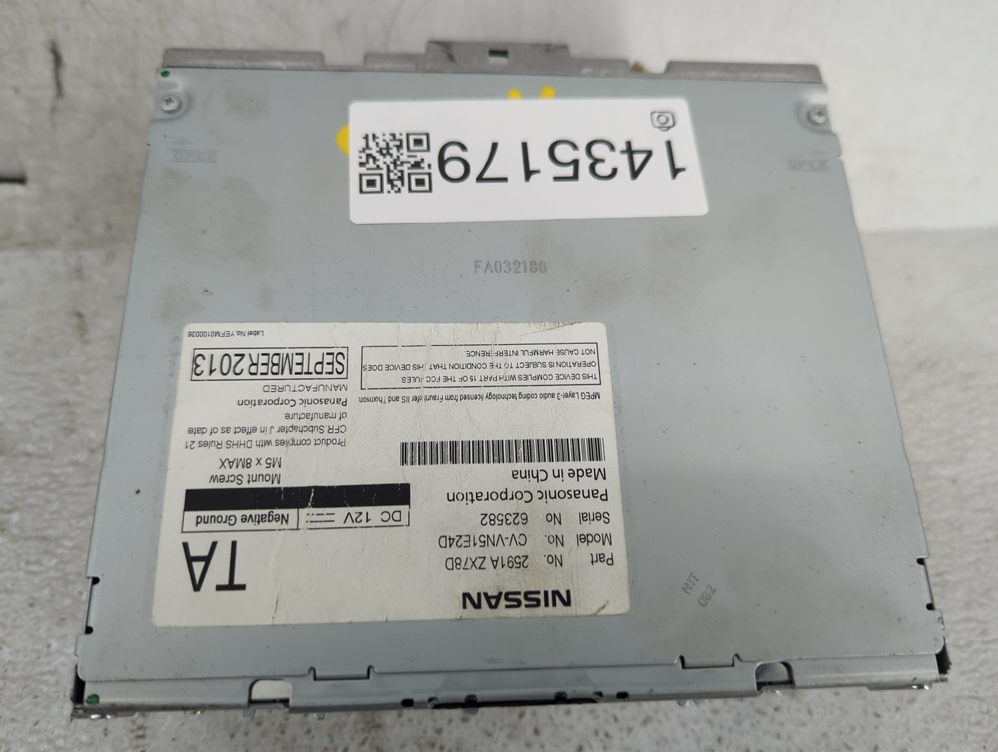 2014 Nissan Maxima Radio AM FM Cd Player Receiver Replacement P/N:2591A ZX78D CV-VN51E24D Fits OEM Used Auto Parts - Oemused