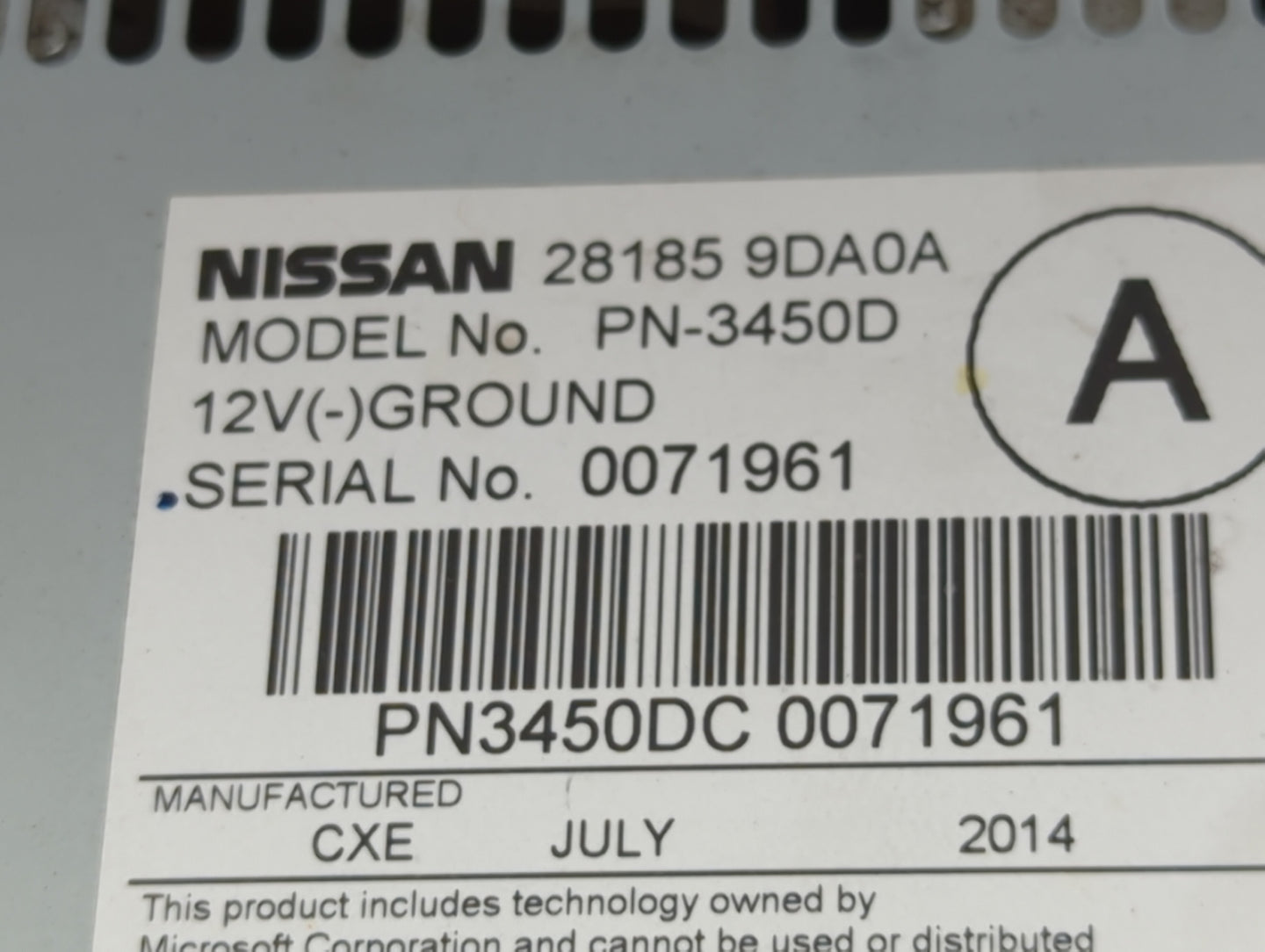 2012-2014 Nissan Maxima Radio AM FM Cd Player Receiver Replacement P/N:281859DA0A PN-3450D Fits Fits 2012 2013 2014 OEM Used