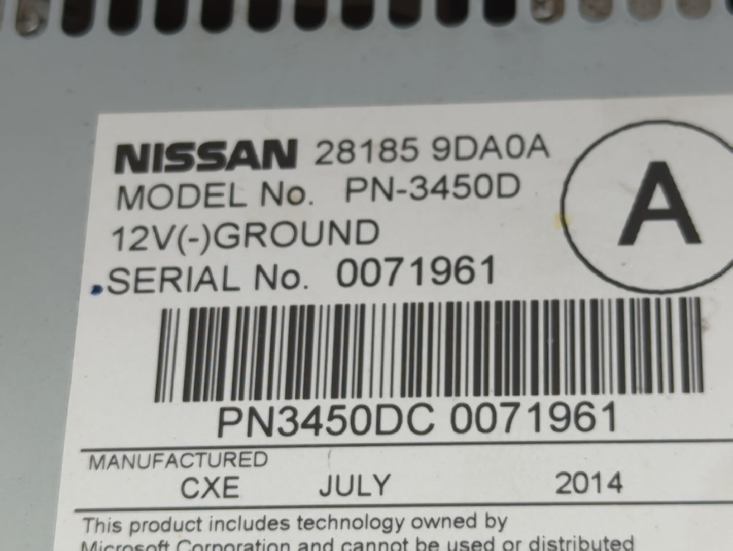 2012-2014 Nissan Maxima Radio AM FM Cd Player Receiver Replacement P/N:281859DA0A PN-3450D Fits Fits 2012 2013 2014 OEM Used