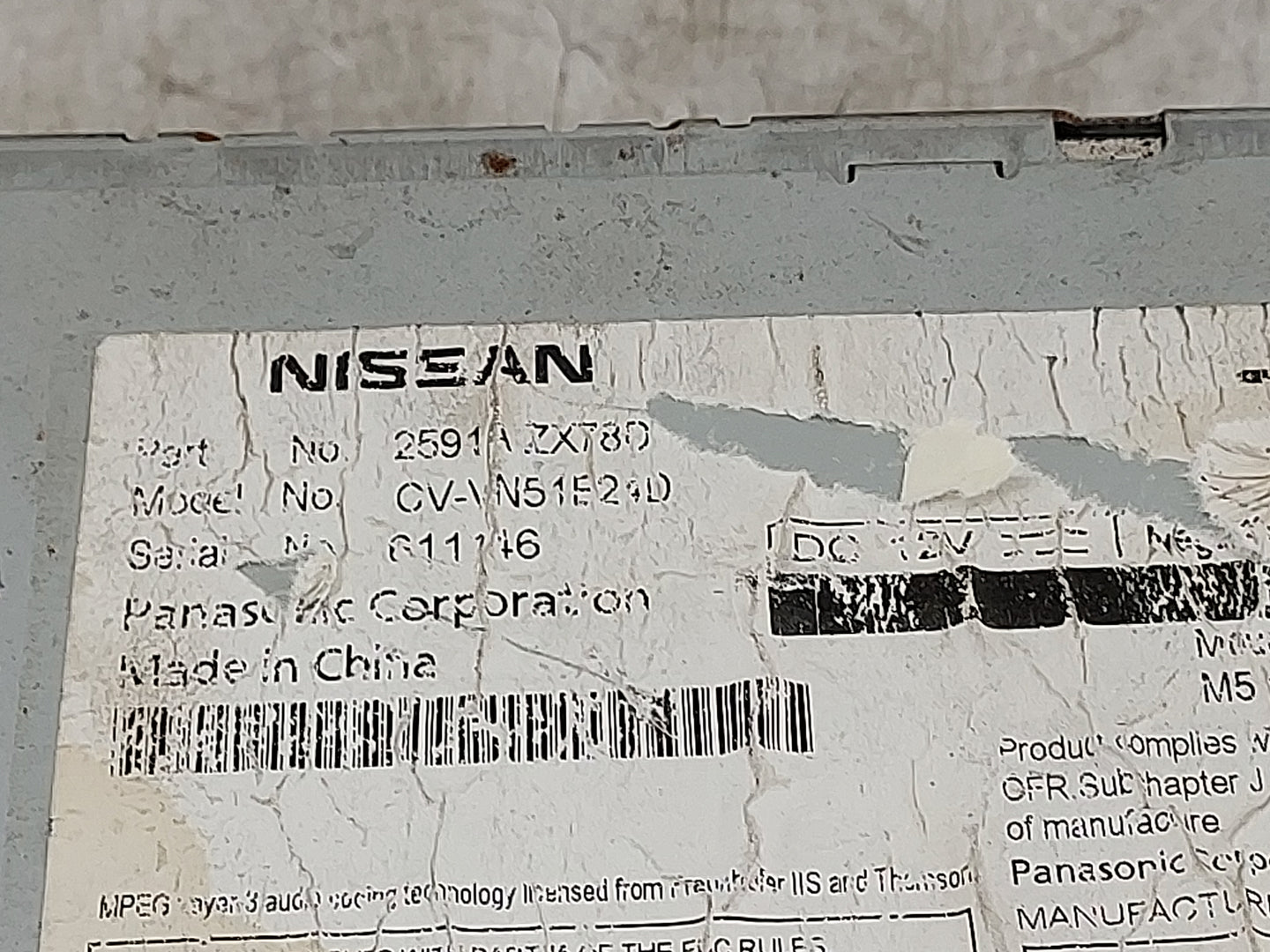 2014 Nissan Maxima Radio AM FM Cd Player Receiver Replacement P/N:2591AZXT80 CV-VN51E24D Fits OEM Used Auto Parts - Oemuseda