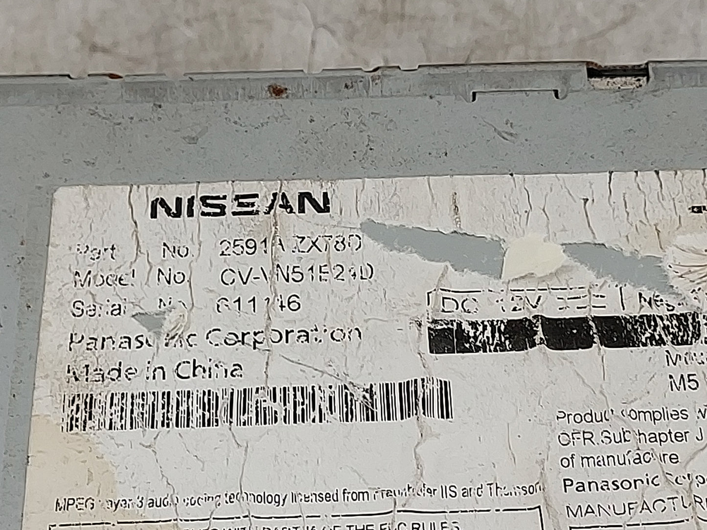 2014 Nissan Maxima Radio AM FM Cd Player Receiver Replacement P/N:2591AZXT80 CV-VN51E24D Fits OEM Used Auto Parts - Oemuseda