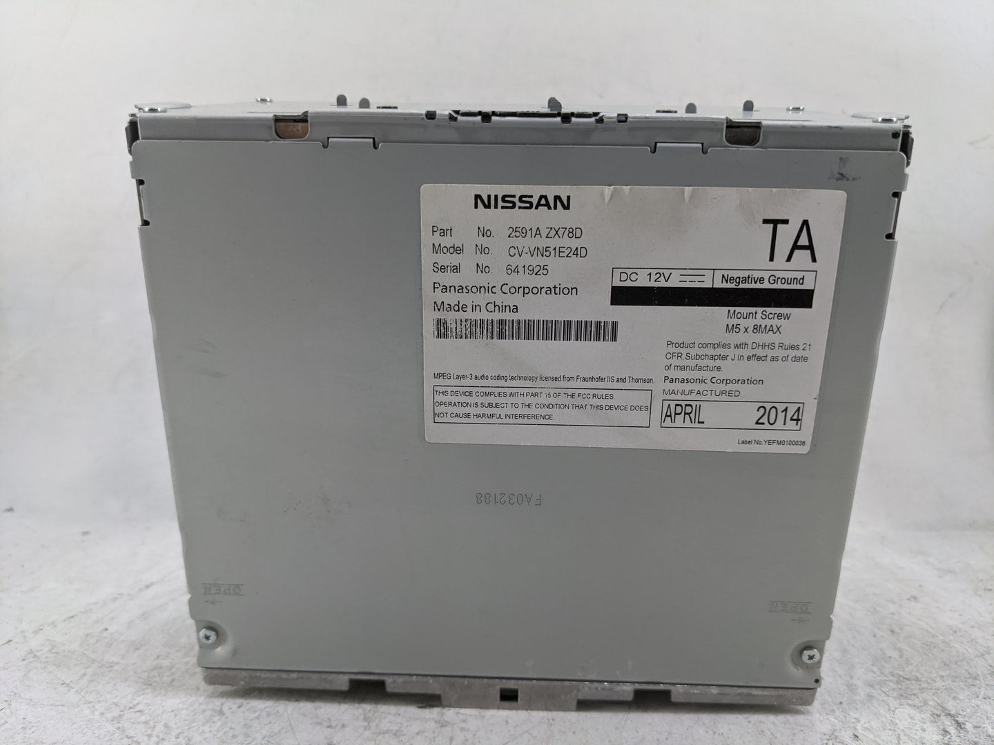 2014 Nissan Maxima Radio AM FM Cd Player Receiver Replacement P/N:2591A ZX78D CV-VN51E24D Fits Fits 2013 2015 OEM Used Auto 