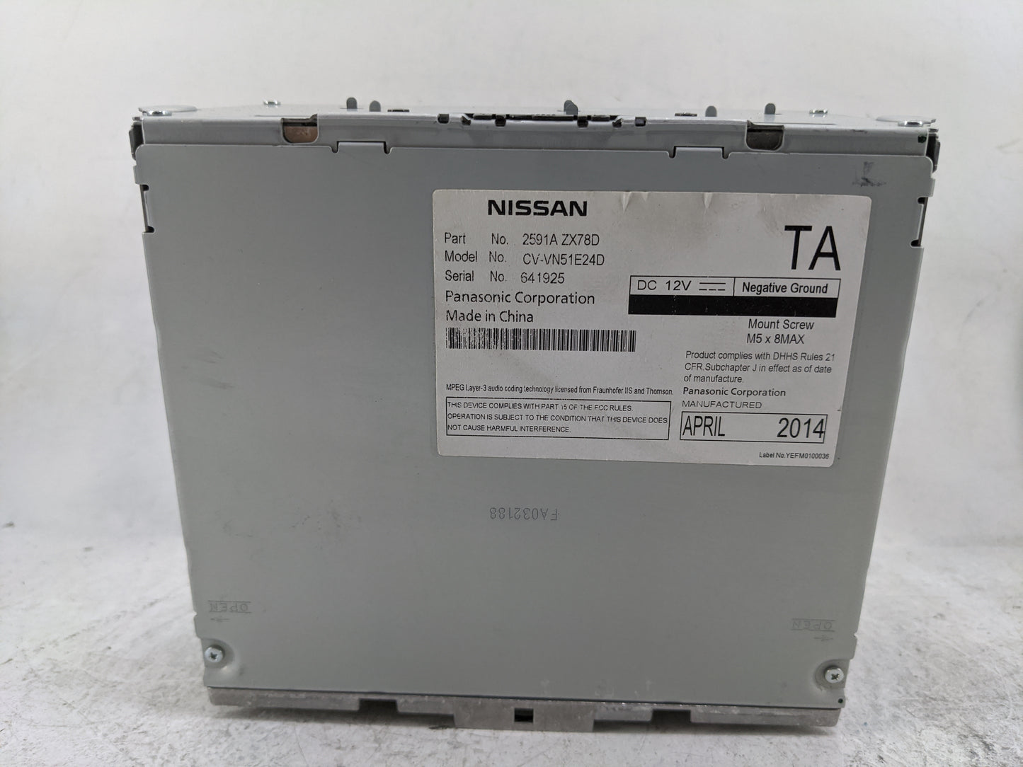2014 Nissan Maxima Radio AM FM Cd Player Receiver Replacement P/N:2591A ZX78D CV-VN51E24D Fits Fits 2013 2015 OEM Used Auto 