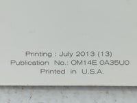 2014 Nissan Maxima Owners Manual Book Guide P/N:OM14E 0A35U0 OEM Used Auto Parts - Oemusedautoparts1.com