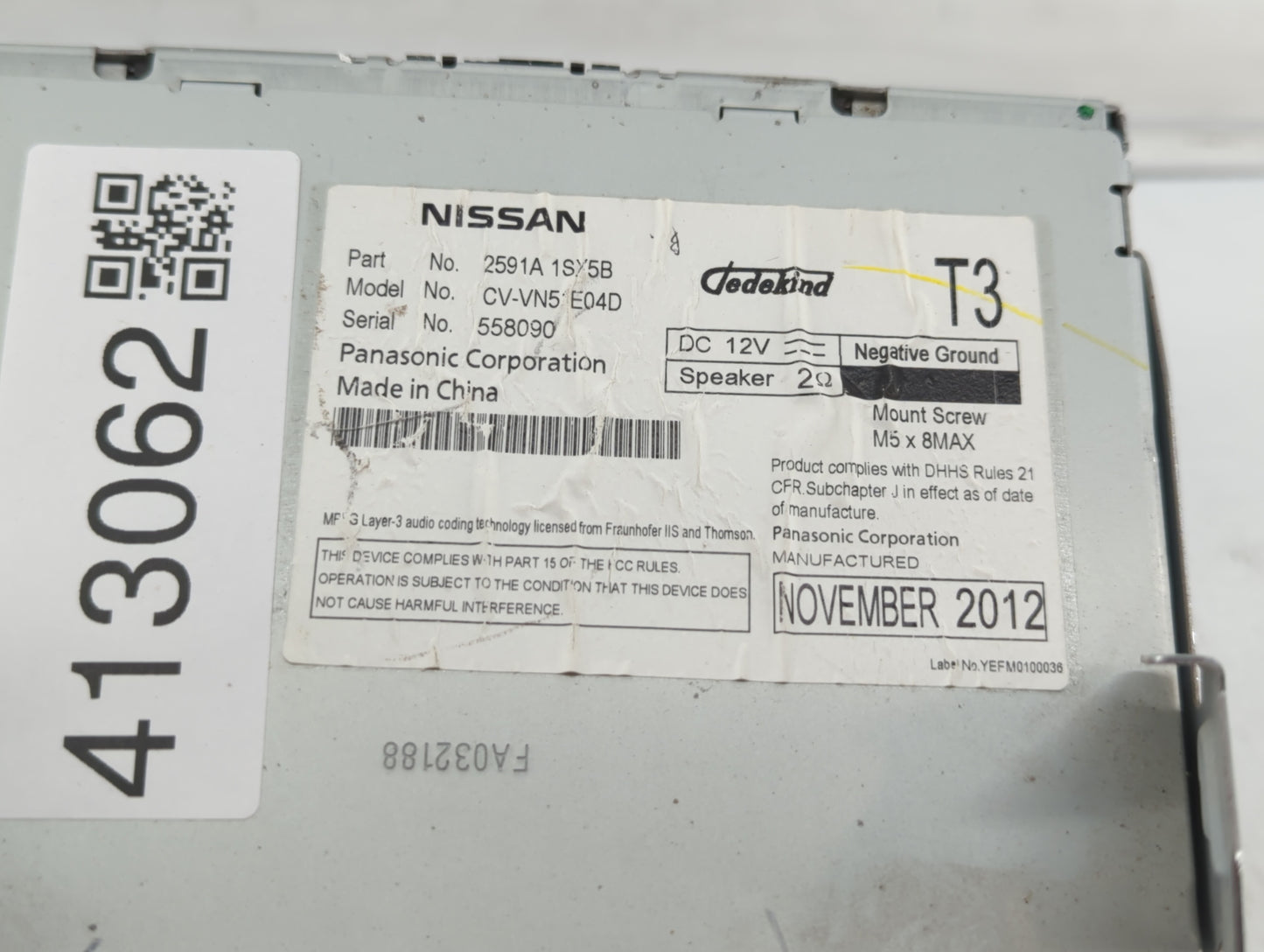 2012-2014 Nissan Murano Am Fm Cd Player Radio Receiver - Oemusedautoparts1.com
