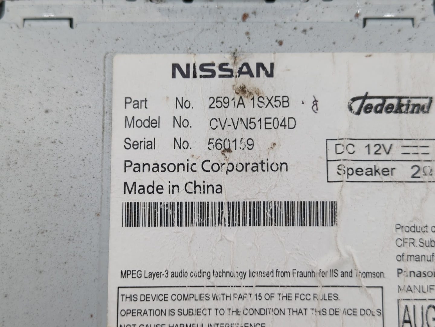 2012-2014 Nissan Murano Am Fm Cd Player Radio Receiver - Oemusedautoparts1.com