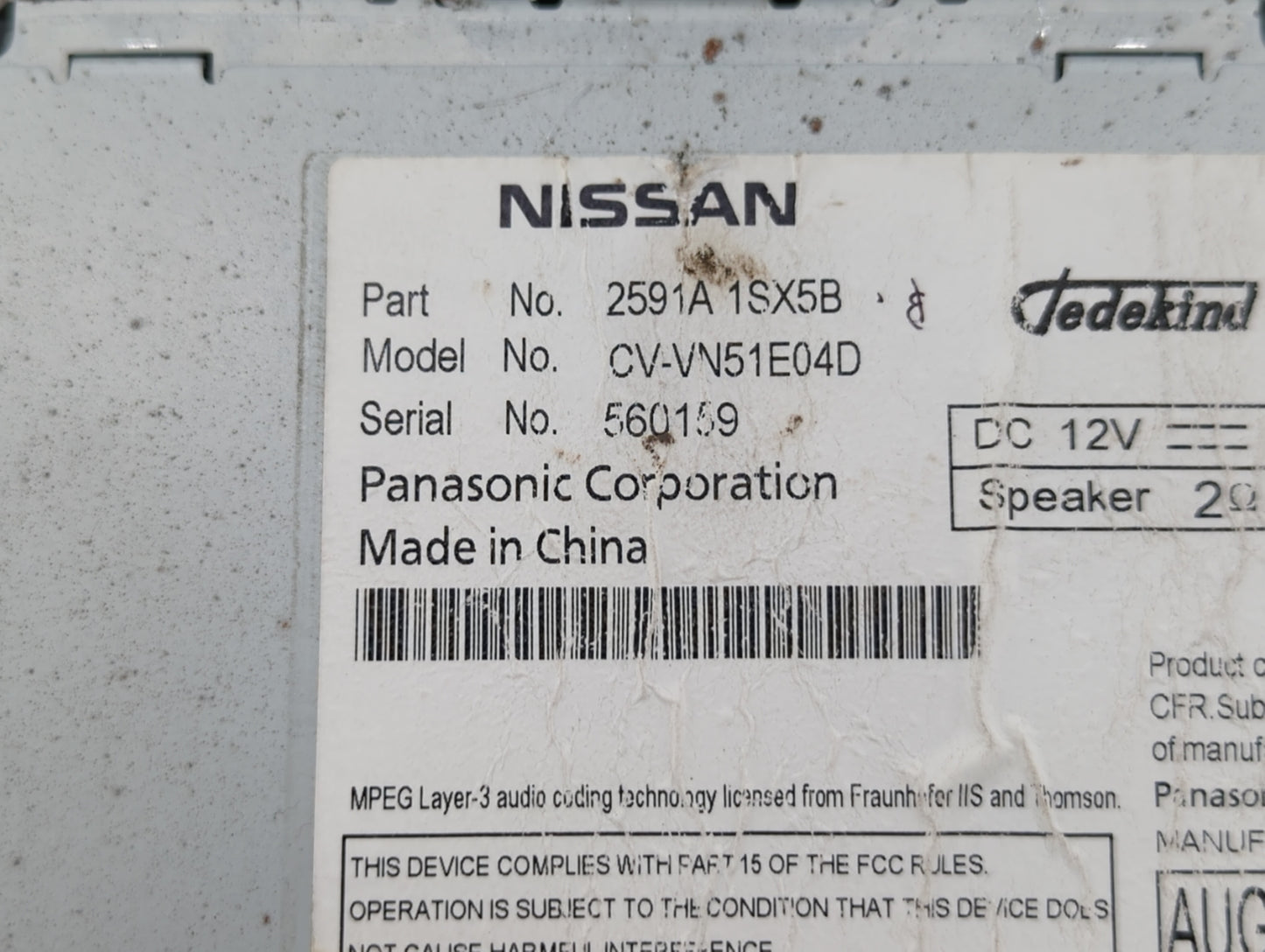 2012-2014 Nissan Murano Am Fm Cd Player Radio Receiver - Oemusedautoparts1.com