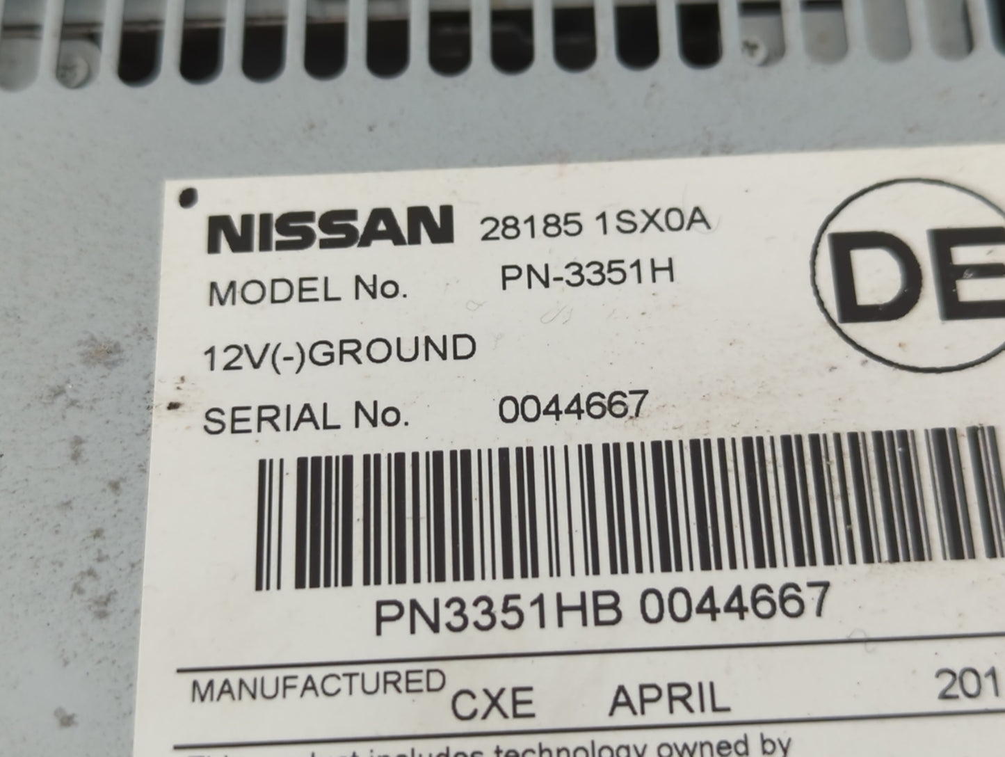 2012-2014 Nissan Murano Radio AM FM Cd Player Receiver Replacement P/N:28185 1SX0A Fits Fits 2012 2013 2014 OEM Used Auto Pa