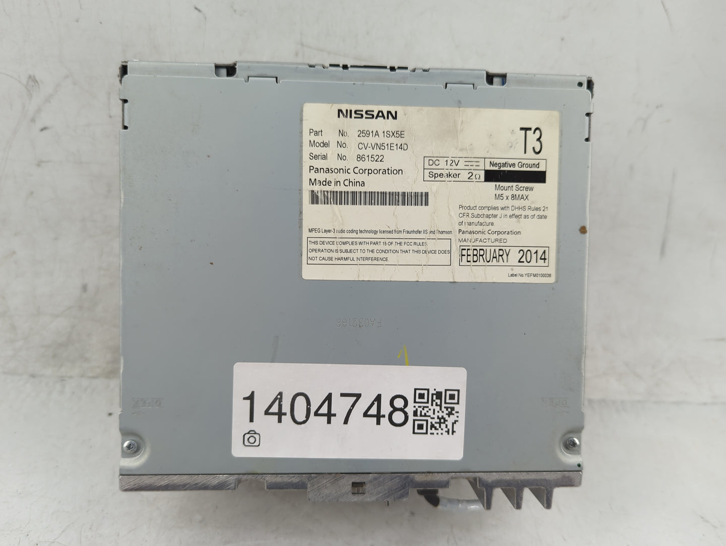 2013-2014 Nissan Pathfinder Radio AM FM Cd Player Receiver Replacement P/N:2591A 1SX5E Fits Fits 2013 2014 2015 OEM Used Aut