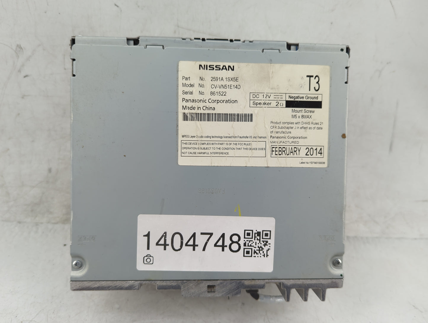 2013-2014 Nissan Pathfinder Radio AM FM Cd Player Receiver Replacement P/N:2591A 1SX5E Fits Fits 2013 2014 2015 OEM Used Aut