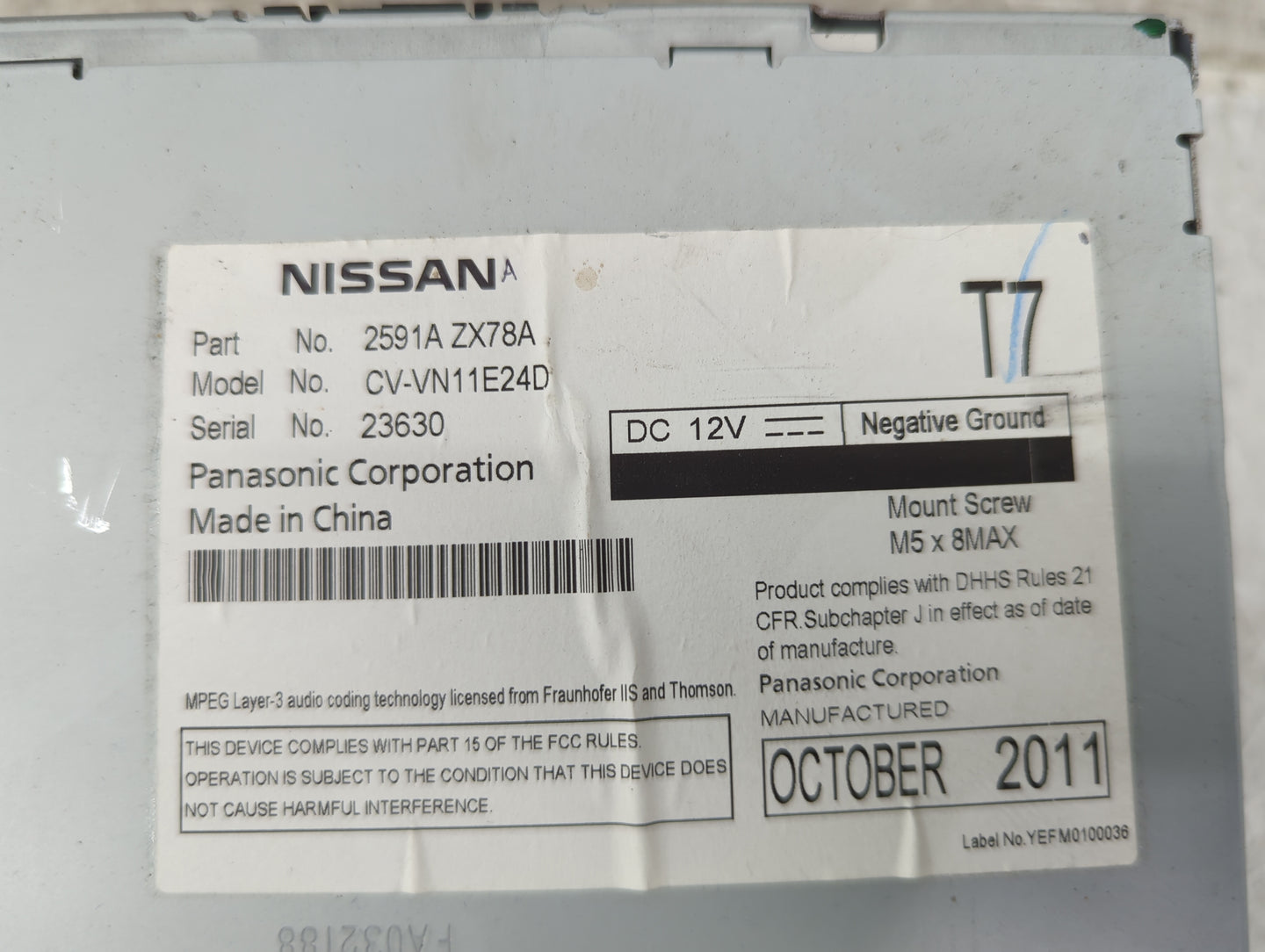 2013-2014 Nissan Pathfinder Radio AM FM Cd Player Receiver Replacement P/N:2591A ZX78A CV-VN11E24D Fits OEM Used Auto Parts 