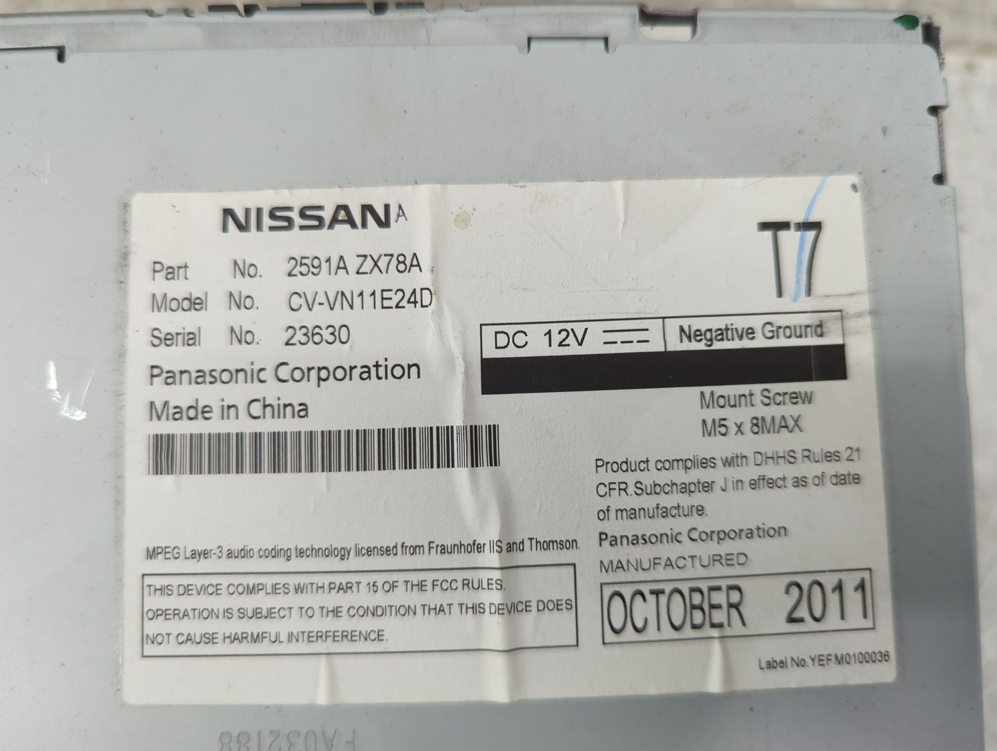 2013-2014 Nissan Pathfinder Radio AM FM Cd Player Receiver Replacement P/N:2591A ZX78A CV-VN11E24D Fits OEM Used Auto Parts 