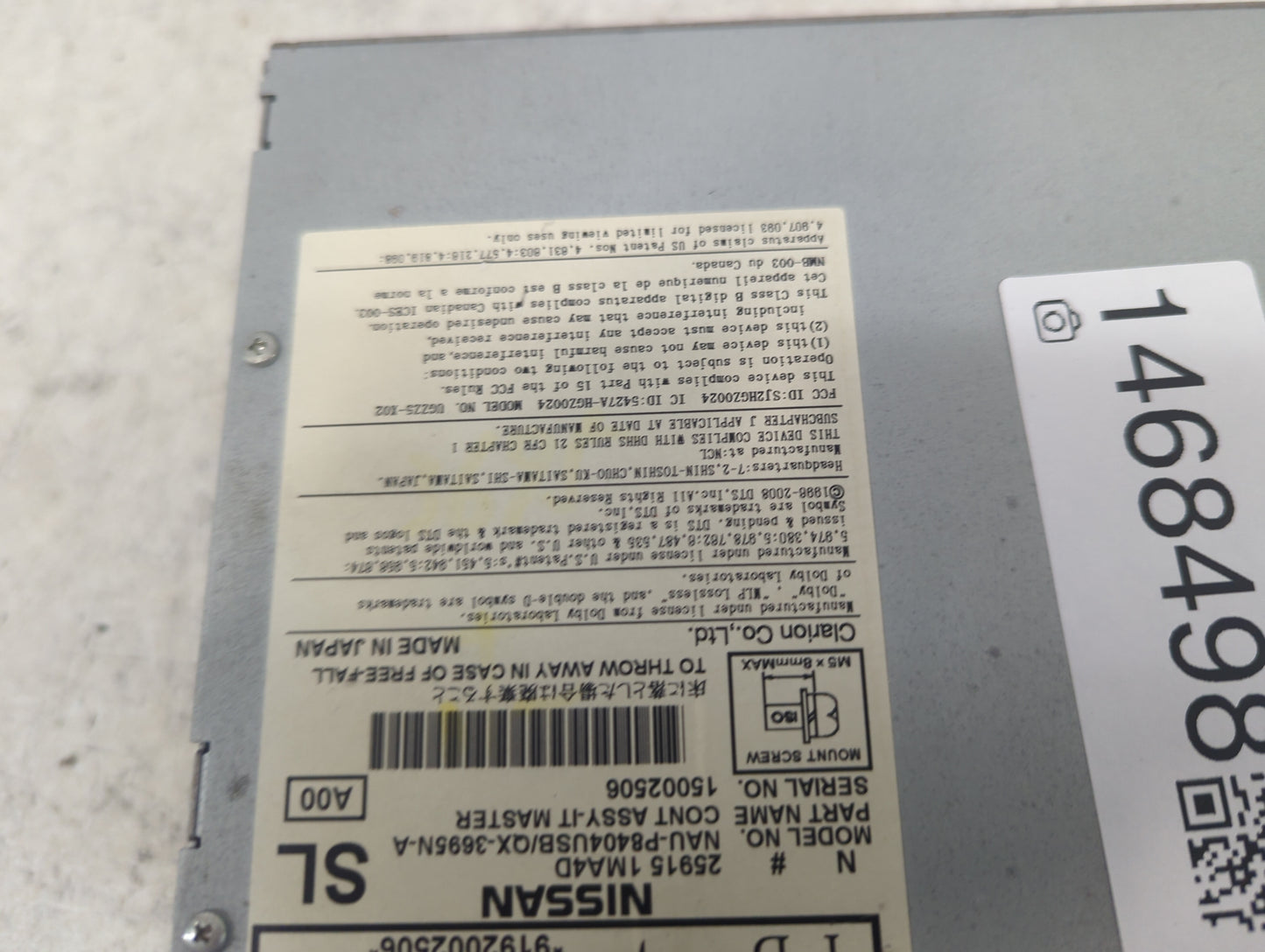 2014 Nissan Pathfinder Radio AM FM Cd Player Receiver Replacement P/N:25915 1MA0D NAU-P8404USB/QX-3695N-A Fits OEM Used Auto