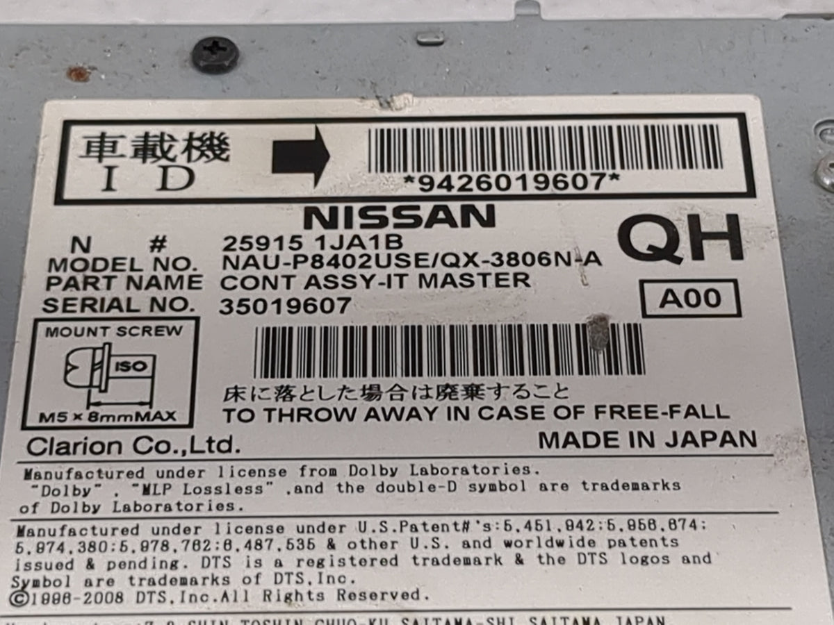 2013-2014 Nissan Pathfinder Radio AM FM Cd Player Receiver Replacement P/N:259151JA1B NAU-P8402USE/QX-3806N-A Fits OEM Used 