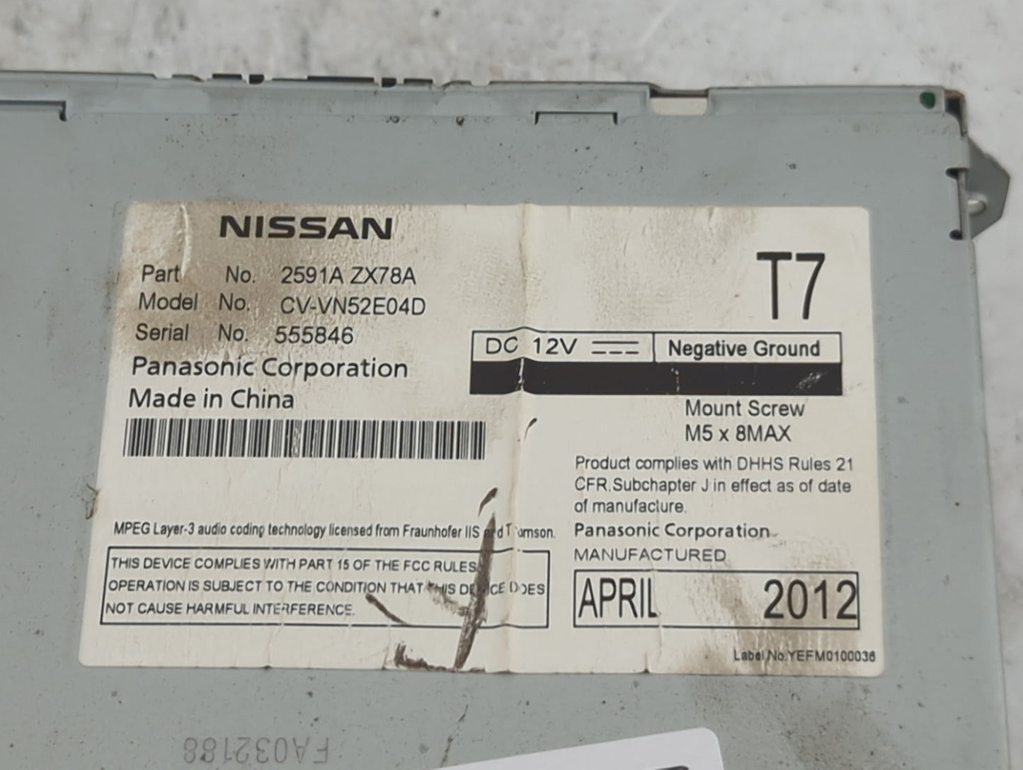 2013-2014 Nissan Pathfinder Radio AM FM Cd Player Receiver Replacement P/N:2591A ZX78A CV-VN52E04D Fits OEM Used Auto Parts 