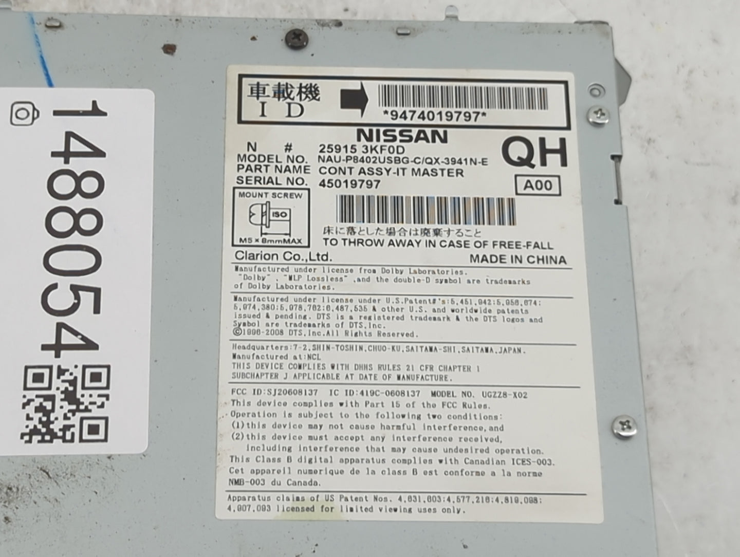 2013-2014 Nissan Pathfinder Radio AM FM Cd Player Receiver Replacement P/N:25915 3KF0D NAU-P8402USBG-C/QX-3941N-E Fits OEM U