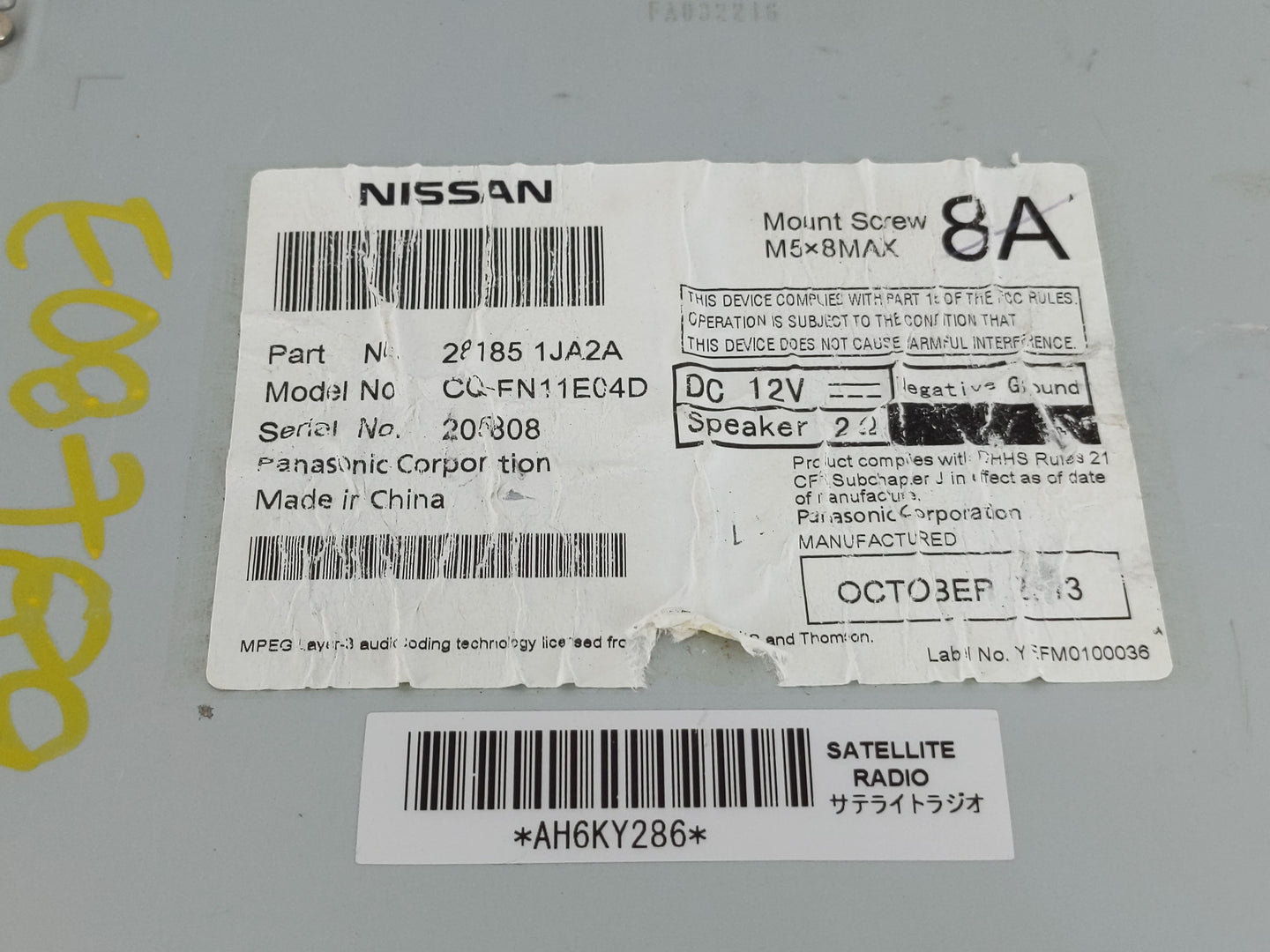 2013-2014 Nissan Quest Radio AM FM Cd Player Receiver Replacement P/N:281851JA2A Fits Fits 2013 2014 OEM Used Auto Parts - O