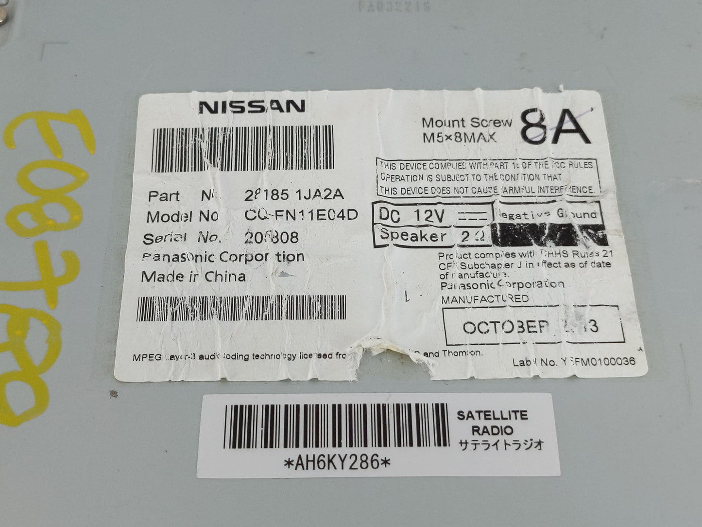 2013-2014 Nissan Quest Radio AM FM Cd Player Receiver Replacement P/N:281851JA2A Fits Fits 2013 2014 OEM Used Auto Parts - O