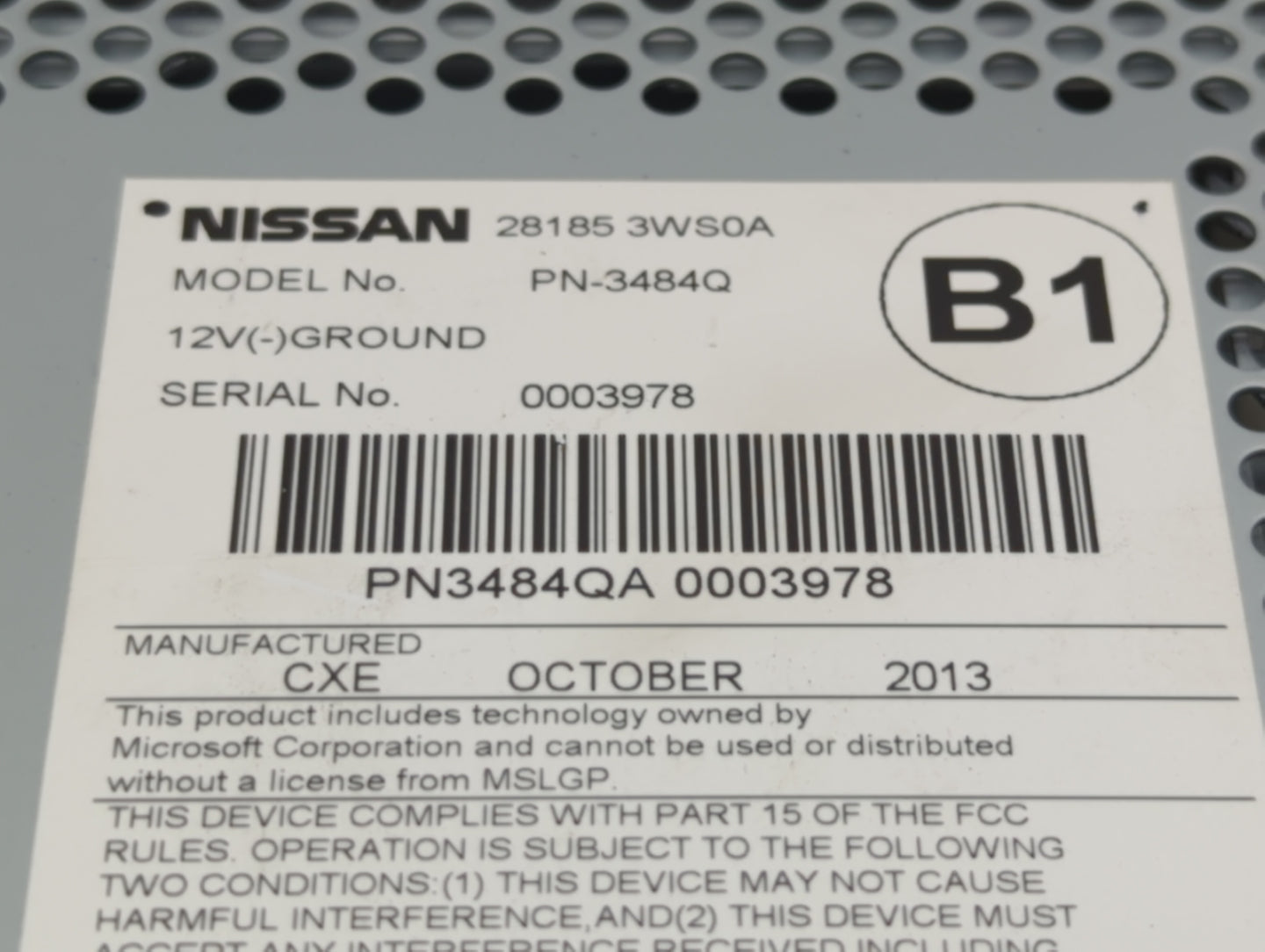 2013-2017 Nissan Quest Radio AM FM Cd Player Receiver Replacement P/N:28185 3WS0A Fits Fits 2013 2014 2015 2016 2017 OEM Use