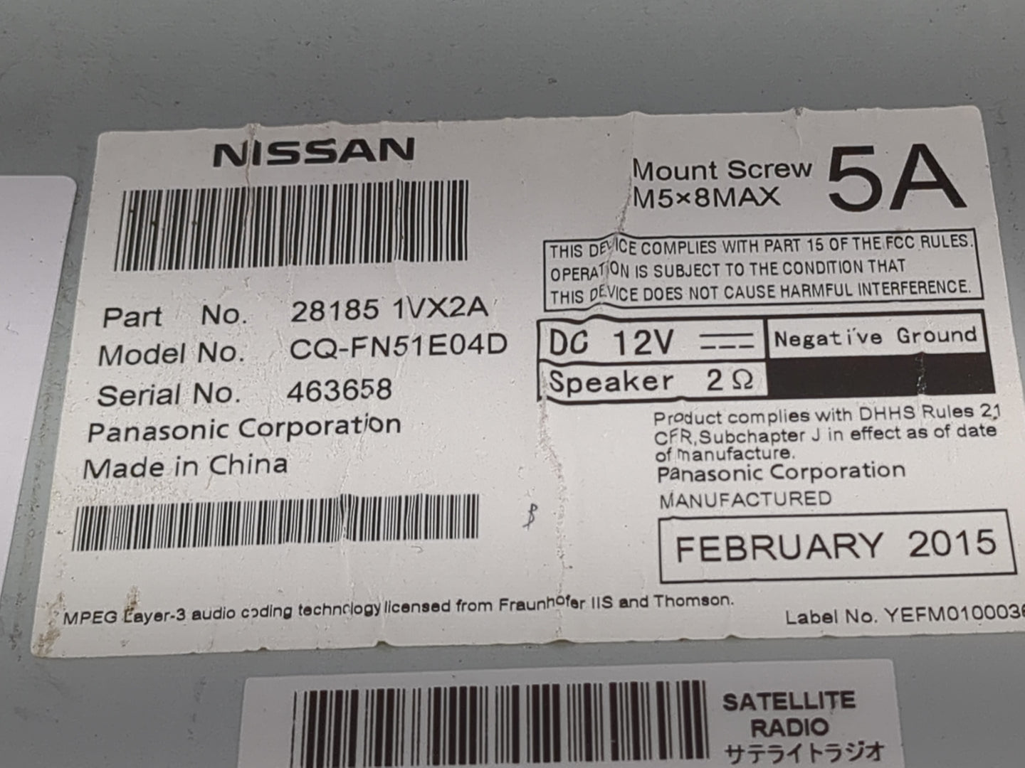 2012-2015 Nissan Rogue Radio AM FM Cd Player Receiver Replacement P/N:28185 1VX2A Fits Fits 2012 2013 2014 2015 OEM Used Aut
