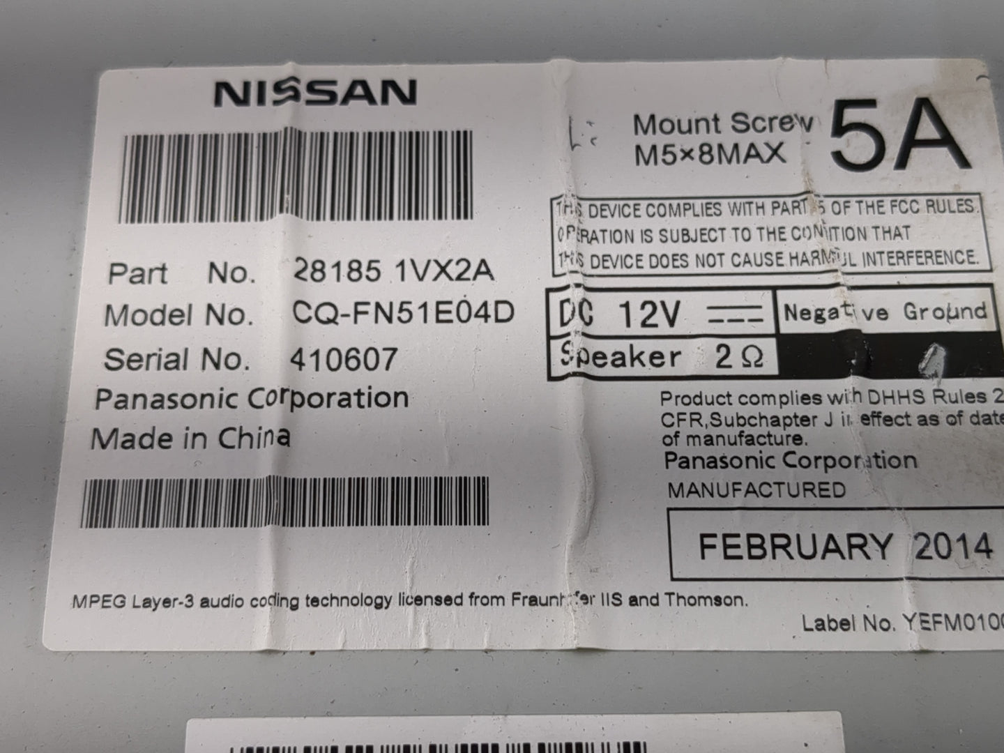 2012-2015 Nissan Rogue Radio AM FM Cd Player Receiver Replacement P/N:28185 1VX2A Fits Fits 2012 2013 2014 2015 OEM Used Aut