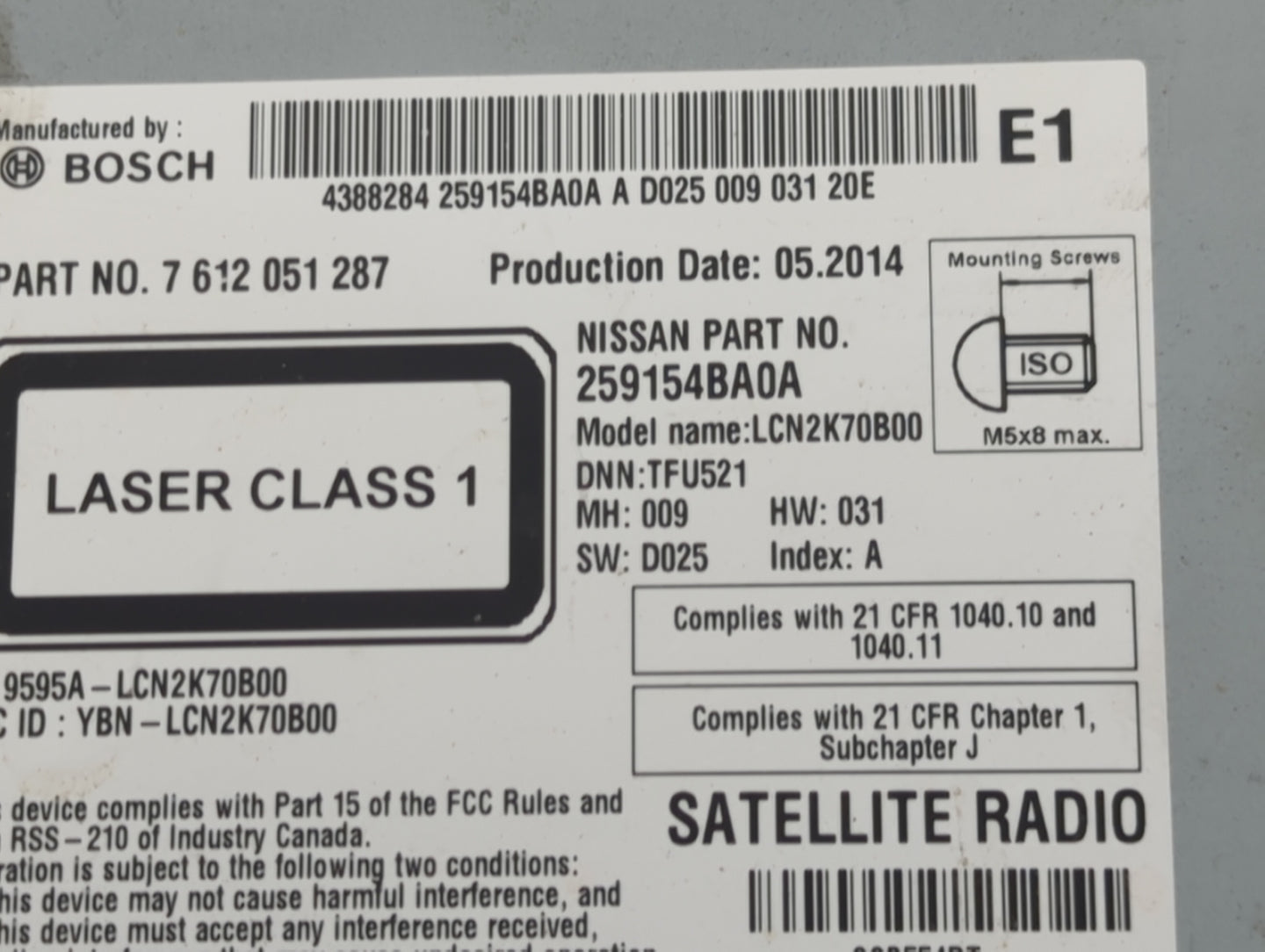 2014-2015 Nissan Rogue Radio AM FM Cd Player Receiver Replacement P/N:259154BA0A Fits Fits 2014 2015 OEM Used Auto Parts - O