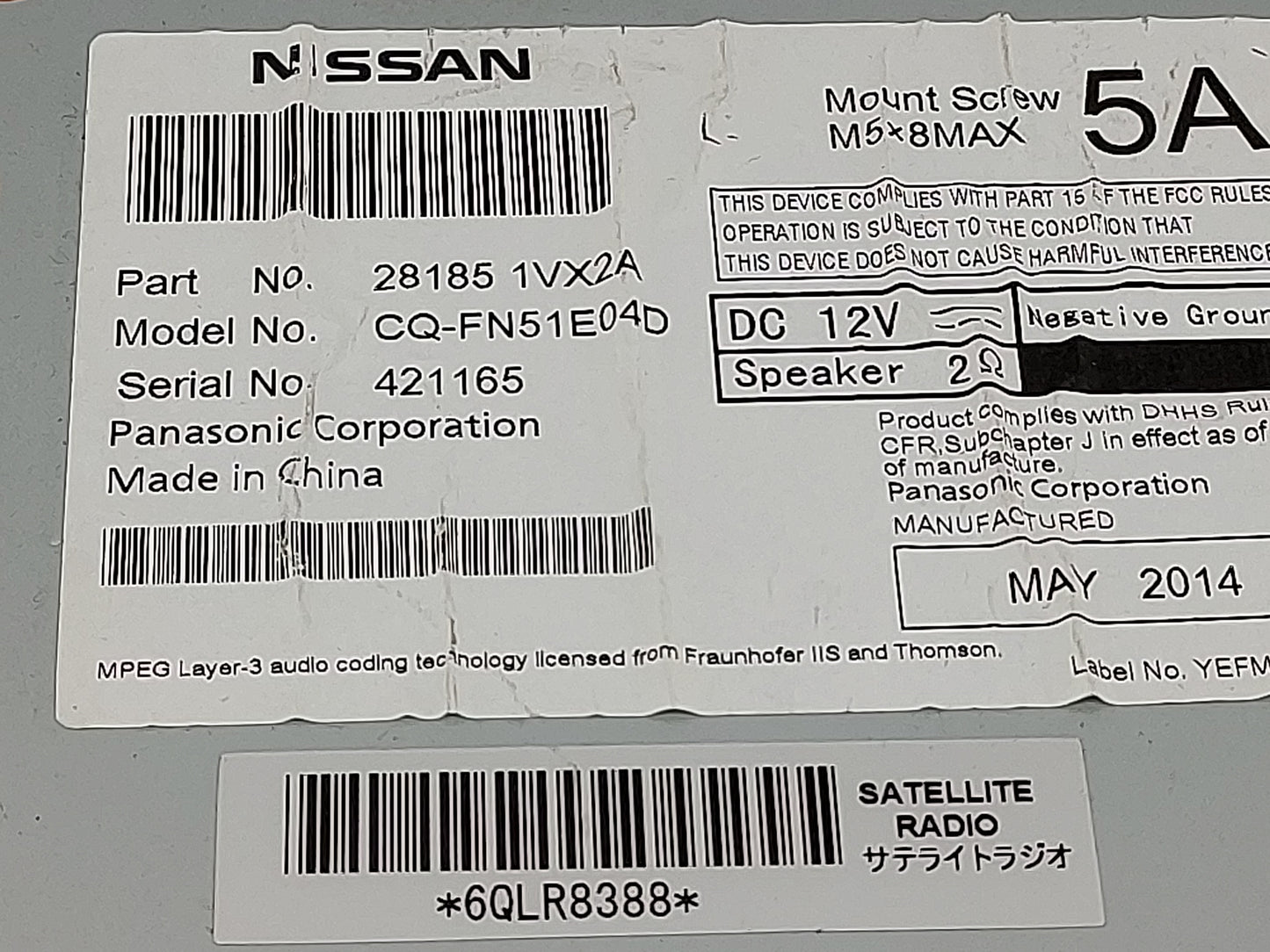 2012-2015 Nissan Rogue Radio AM FM Cd Player Receiver Replacement P/N:28185 1VX2A CQ-FN51E04D Fits Fits 2012 2013 2014 2015 