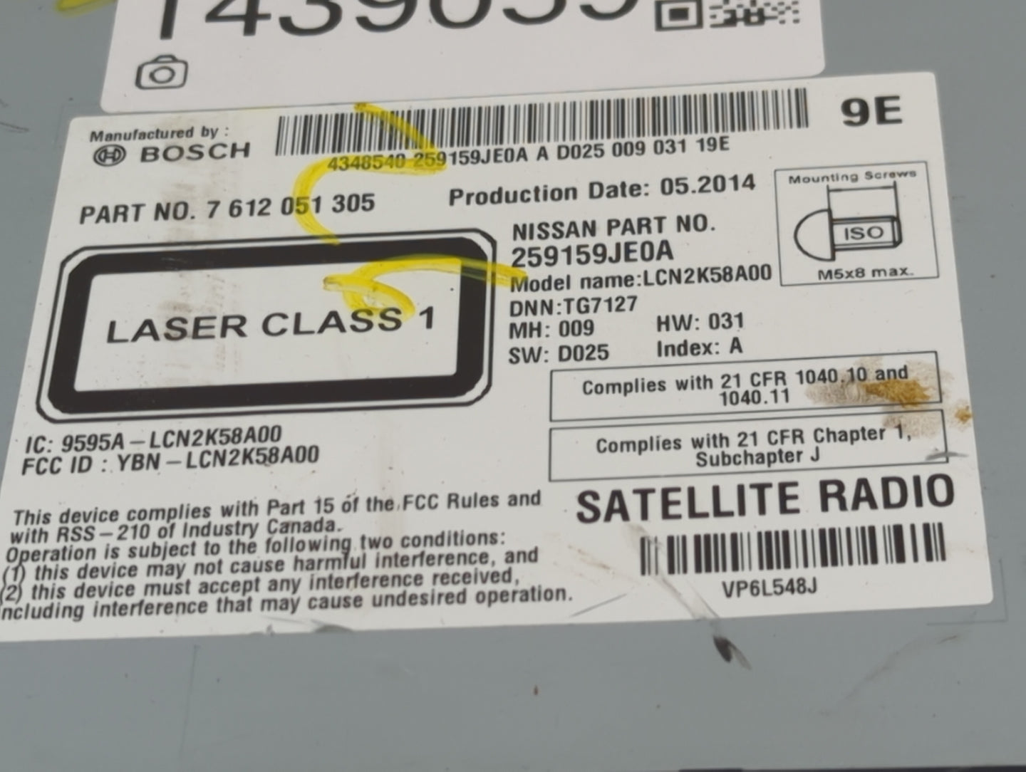 2013-2014 Nissan Sentra Radio AM FM Cd Player Receiver Replacement P/N:259159JE0A 7 612 051 305 Fits Fits 2013 2014 OEM Used