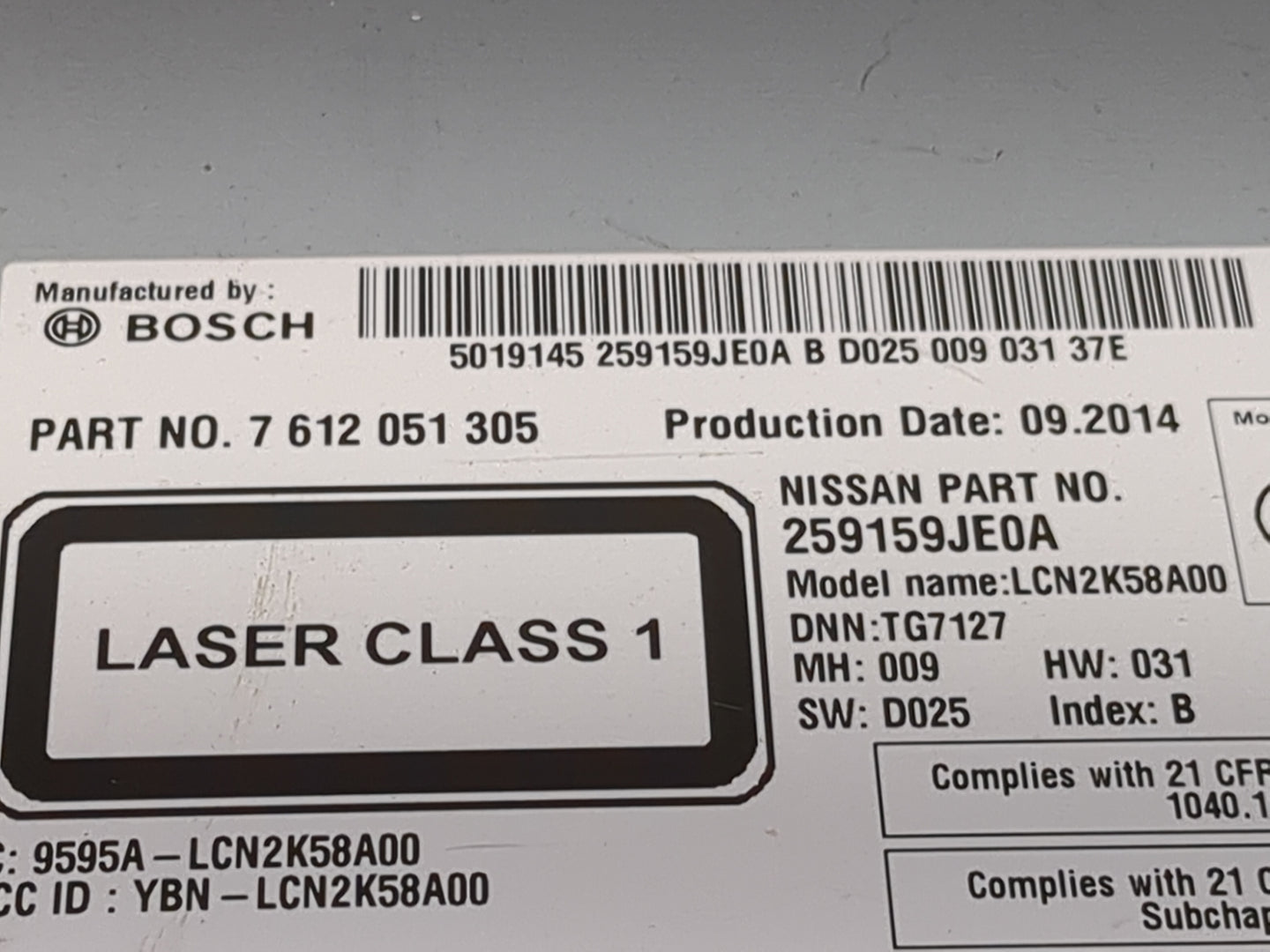 2014 Nissan Sentra Radio AM FM Cd Player Receiver Replacement P/N:7612051305 259159JE0A, LCN2K58A00 Fits Fits 2015 OEM Used 
