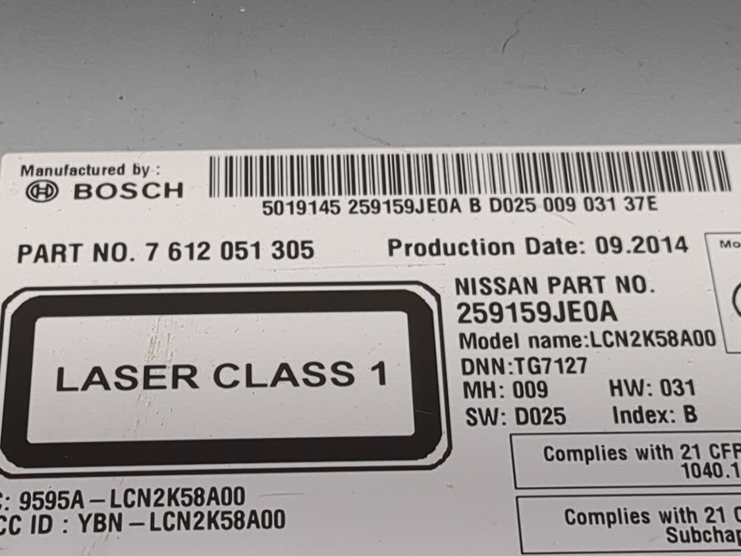2014 Nissan Sentra Radio AM FM Cd Player Receiver Replacement P/N:7612051305 259159JE0A, LCN2K58A00 Fits Fits 2015 OEM Used 