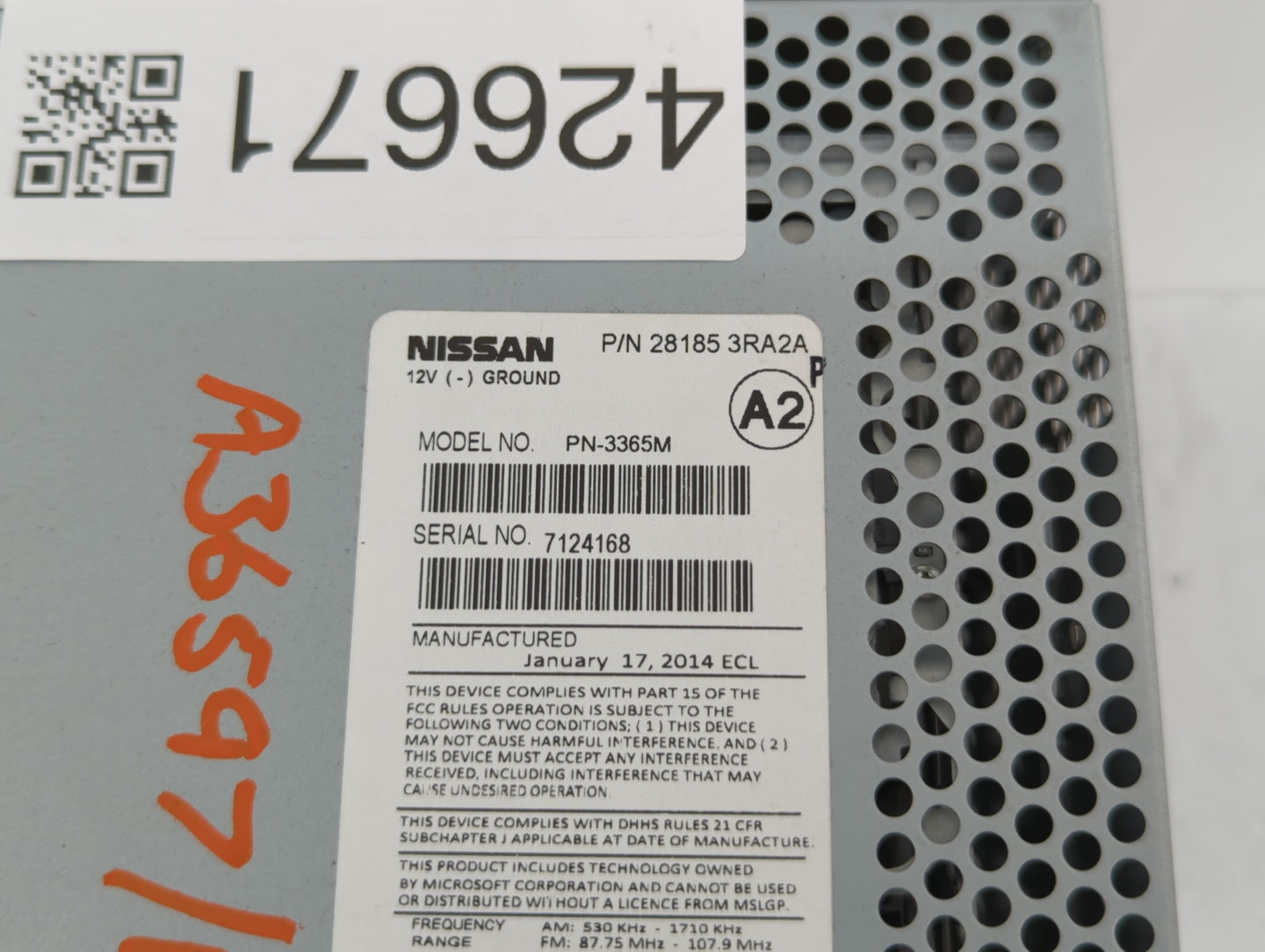 2013-2014 Nissan Sentra Am Fm Cd Player Radio Receiver - Oemusedautoparts1.com