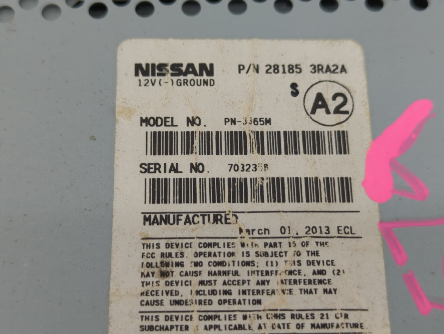 2013-2014 Nissan Sentra Radio AM FM Cd Player Receiver Replacement P/N:28185 3RA2A Fits Fits 2013 2014 OEM Used Auto Parts -