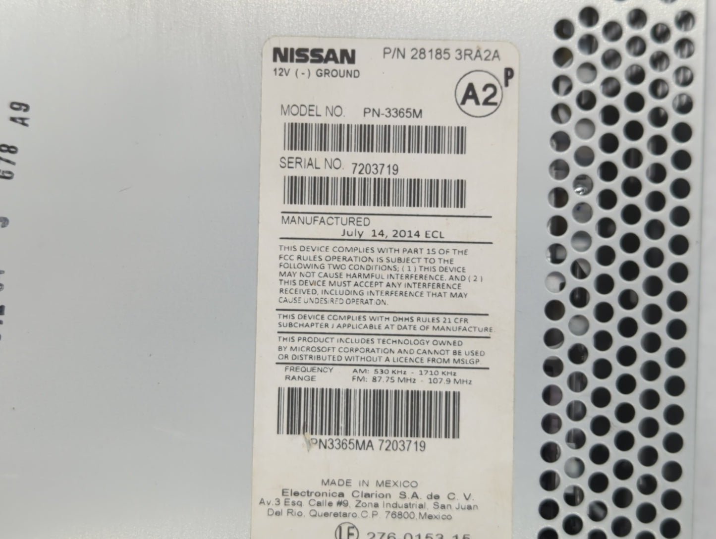 2013-2014 Nissan Sentra Radio AM FM Cd Player Receiver Replacement P/N:28185 3RA2A Fits Fits 2013 2014 OEM Used Auto Parts -