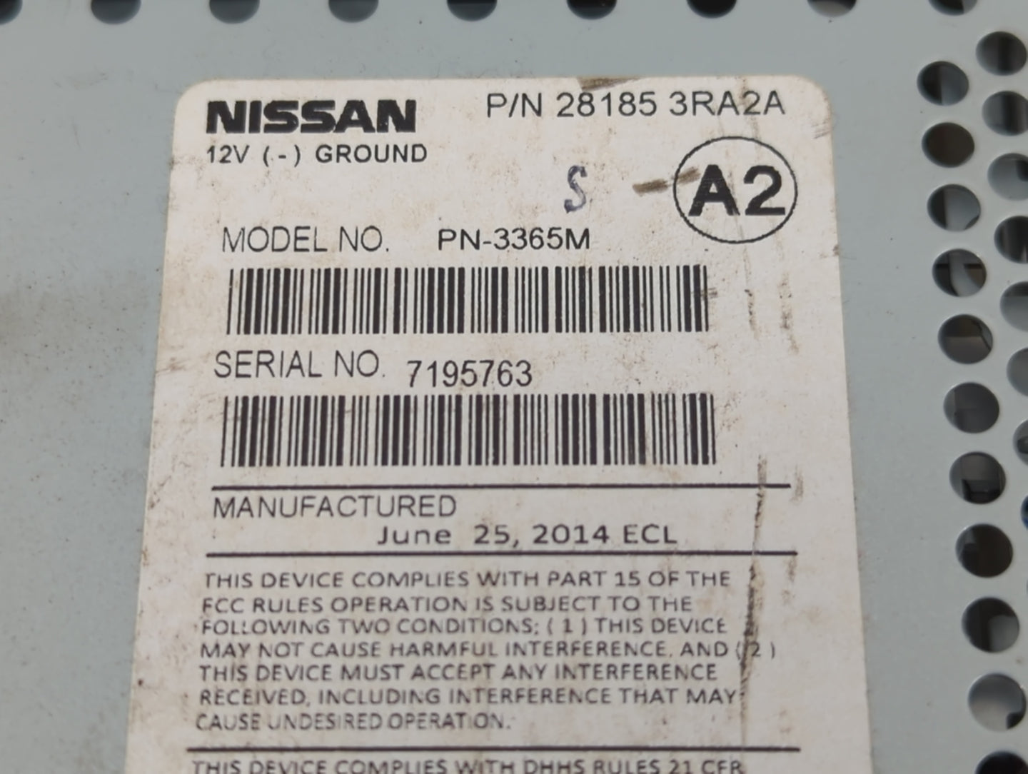 2013-2014 Nissan Sentra Radio AM FM Cd Player Receiver Replacement P/N:28185 3RA2A Fits Fits 2013 2014 OEM Used Auto Parts -