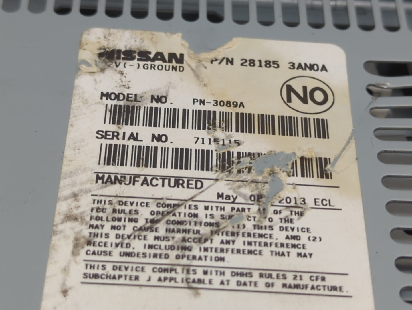 2012-2014 Nissan Versa Radio AM FM Cd Player Receiver Replacement P/N:28185 3AN0A PN-3089A Fits Fits 2012 2013 2014 OEM Used