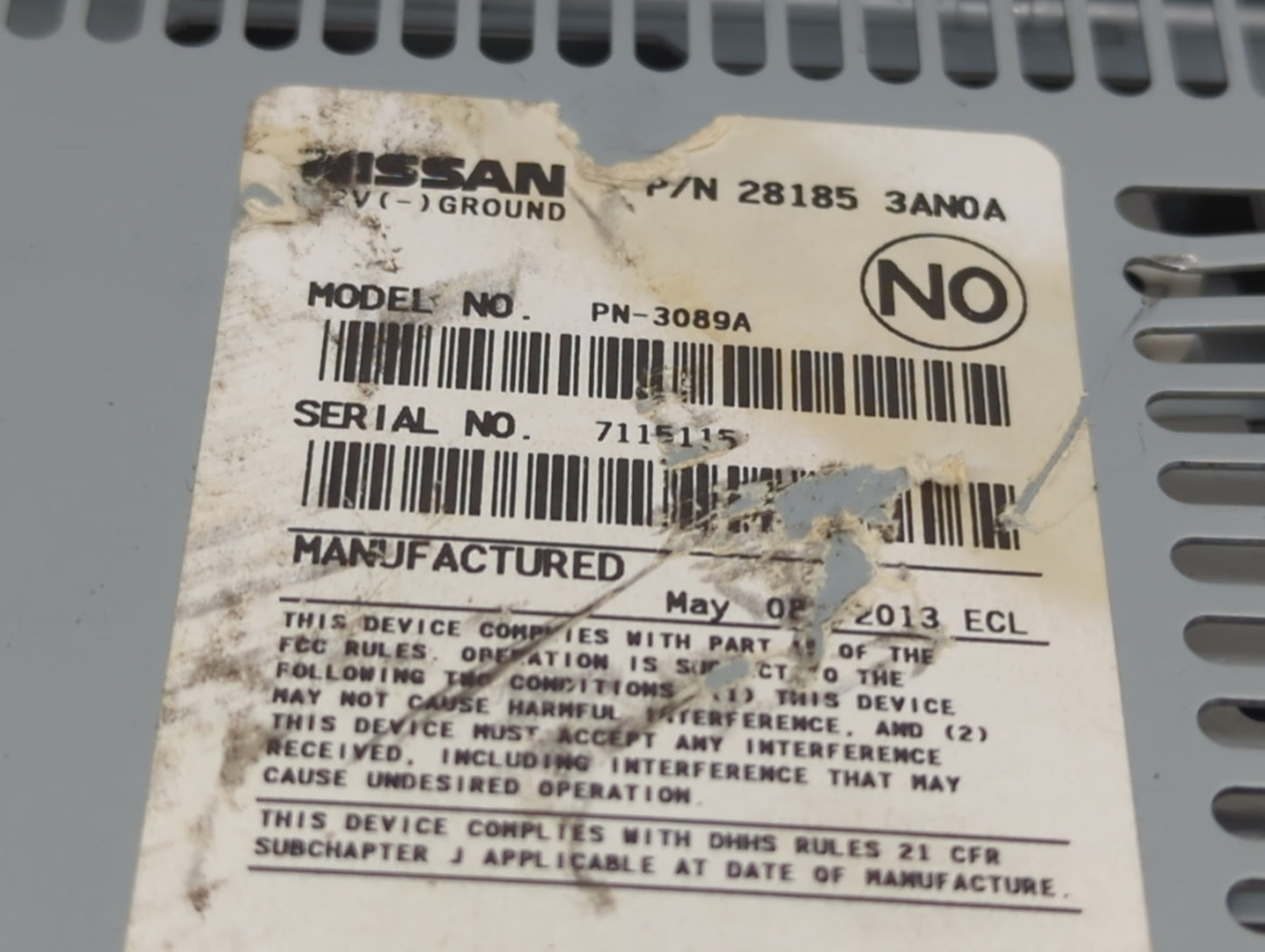 2012-2014 Nissan Versa Radio AM FM Cd Player Receiver Replacement P/N:28185 3AN0A PN-3089A Fits Fits 2012 2013 2014 OEM Used