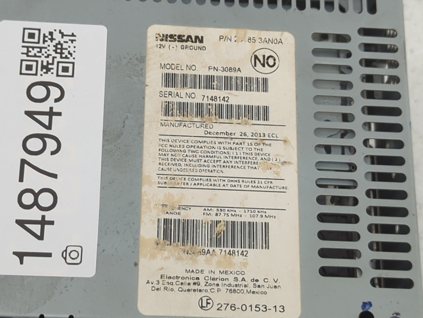 2014-2019 Nissan Versa Radio AM FM Cd Player Receiver Replacement P/N:PN-3089A 28185 3AN0A Fits Fits 2014 2015 2016 2017 201