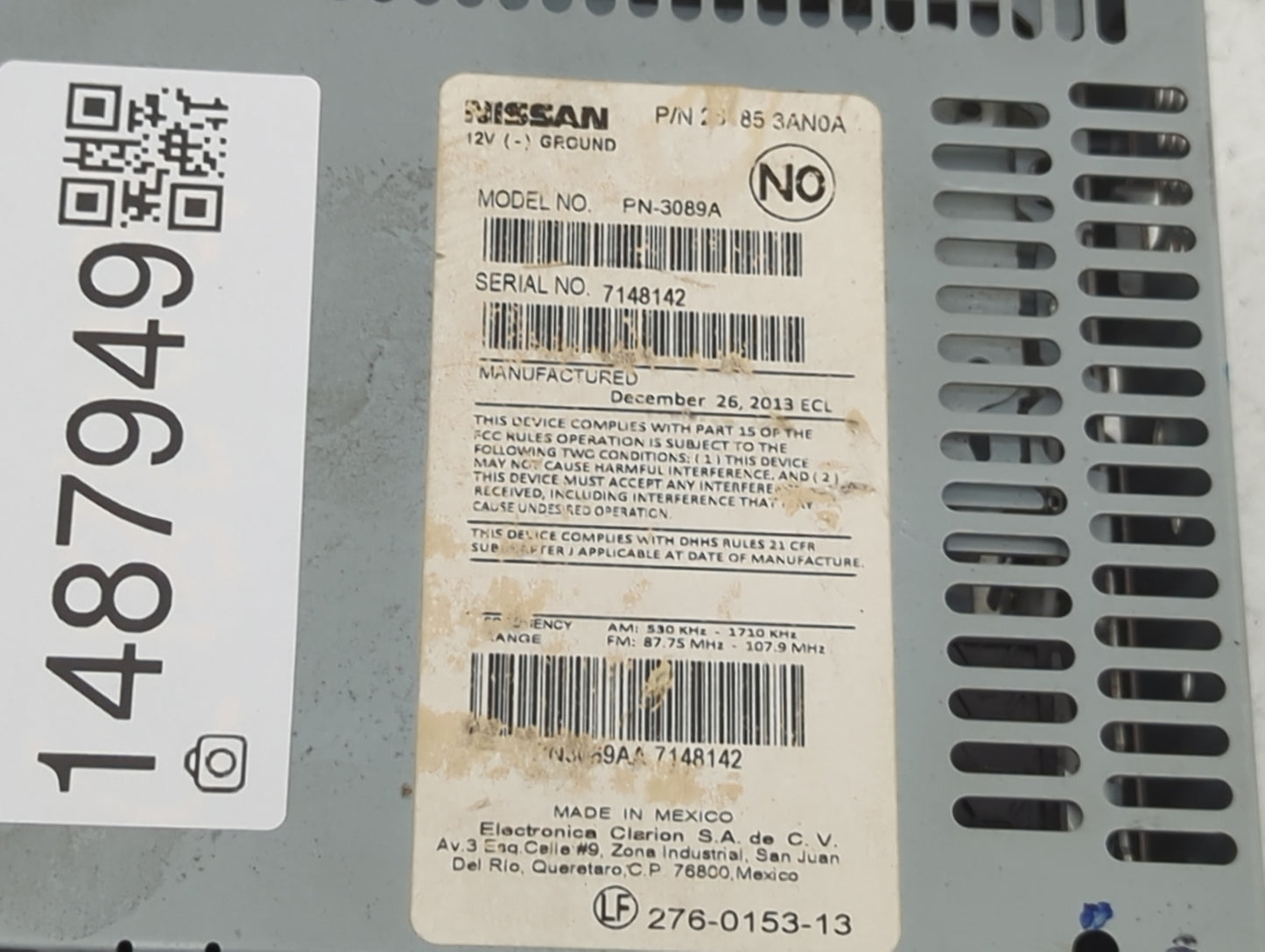 2014-2019 Nissan Versa Radio AM FM Cd Player Receiver Replacement P/N:PN-3089A 28185 3AN0A Fits Fits 2014 2015 2016 2017 201