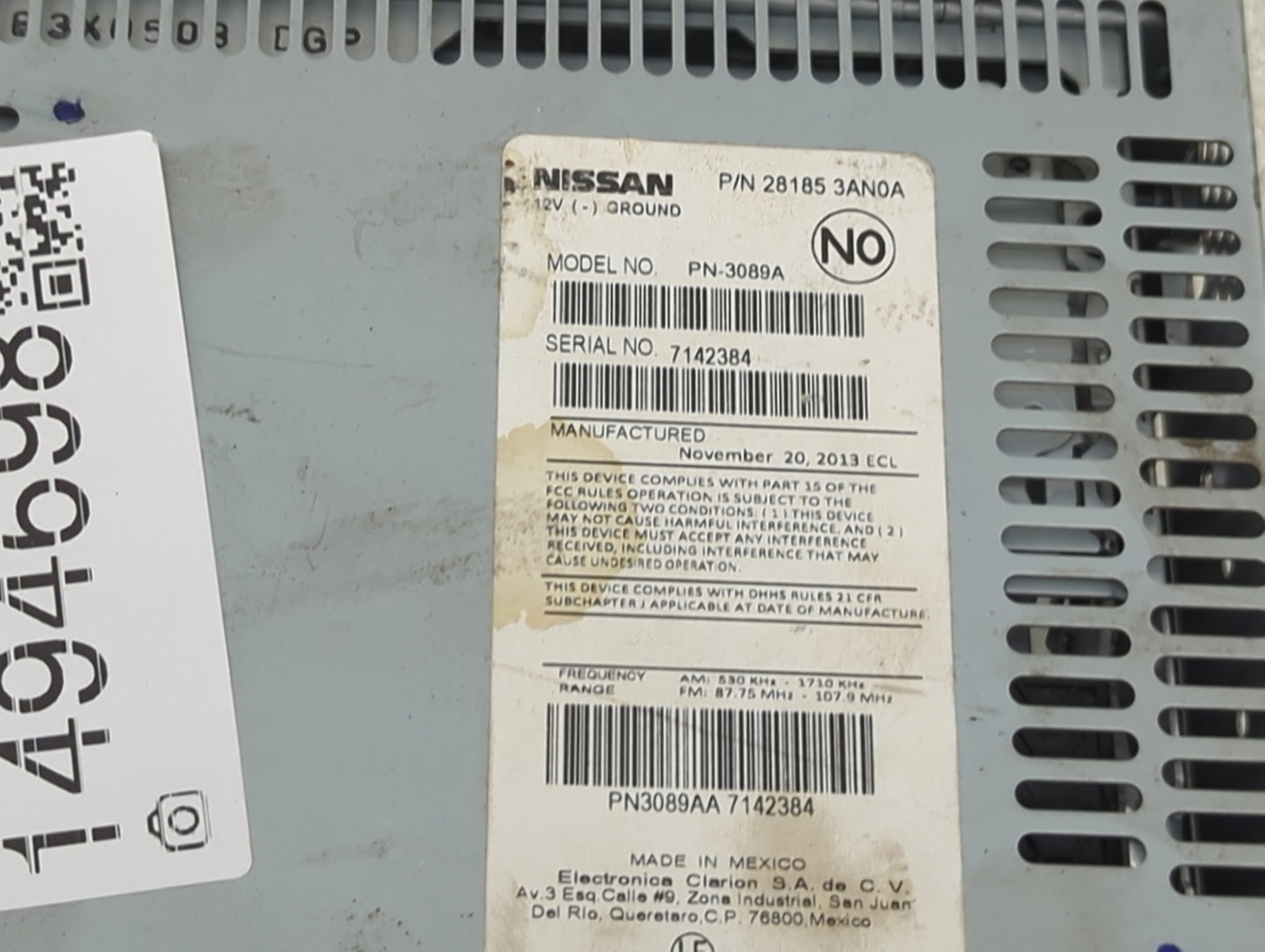 2012-2014 Nissan Versa Radio AM FM Cd Player Receiver Replacement P/N:281853AN0A PN-3089A, PN3089AA Fits Fits 2012 2013 2014