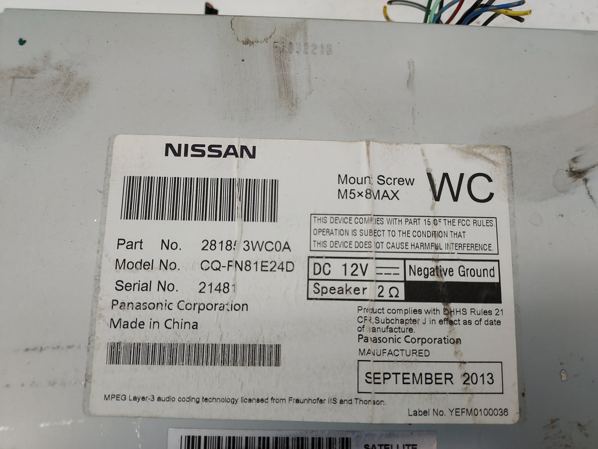 2014-2019 Nissan Versa Radio AM FM Cd Player Receiver Replacement P/N:28185 3WC0A CQ-FN81E24D Fits OEM Used Auto Parts - Oem
