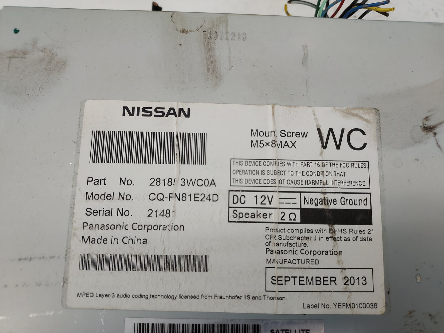2014-2019 Nissan Versa Radio AM FM Cd Player Receiver Replacement P/N:28185 3WC0A CQ-FN81E24D Fits OEM Used Auto Parts - Oem