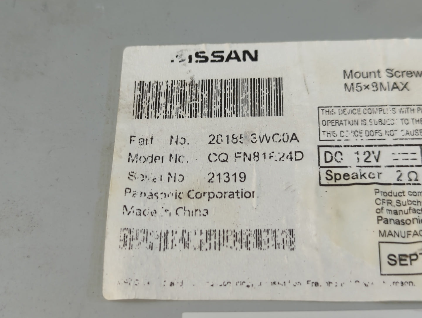 2014-2019 Nissan Versa Note Am Fm Cd Player Radio Receiver - Oemusedautoparts1.com
